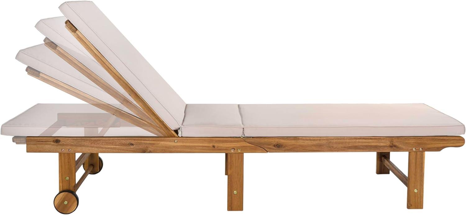 imageJONATHAN Y LNG1000D Mallorca 7756quotx2362quot Modern Classic Adjustable Acacia Wood Chaise Outdoor Lounge Chair with Cushion ampamp Wheels Coastal Bohemian Minimalist Traditional Dark GrayNaturalBeige