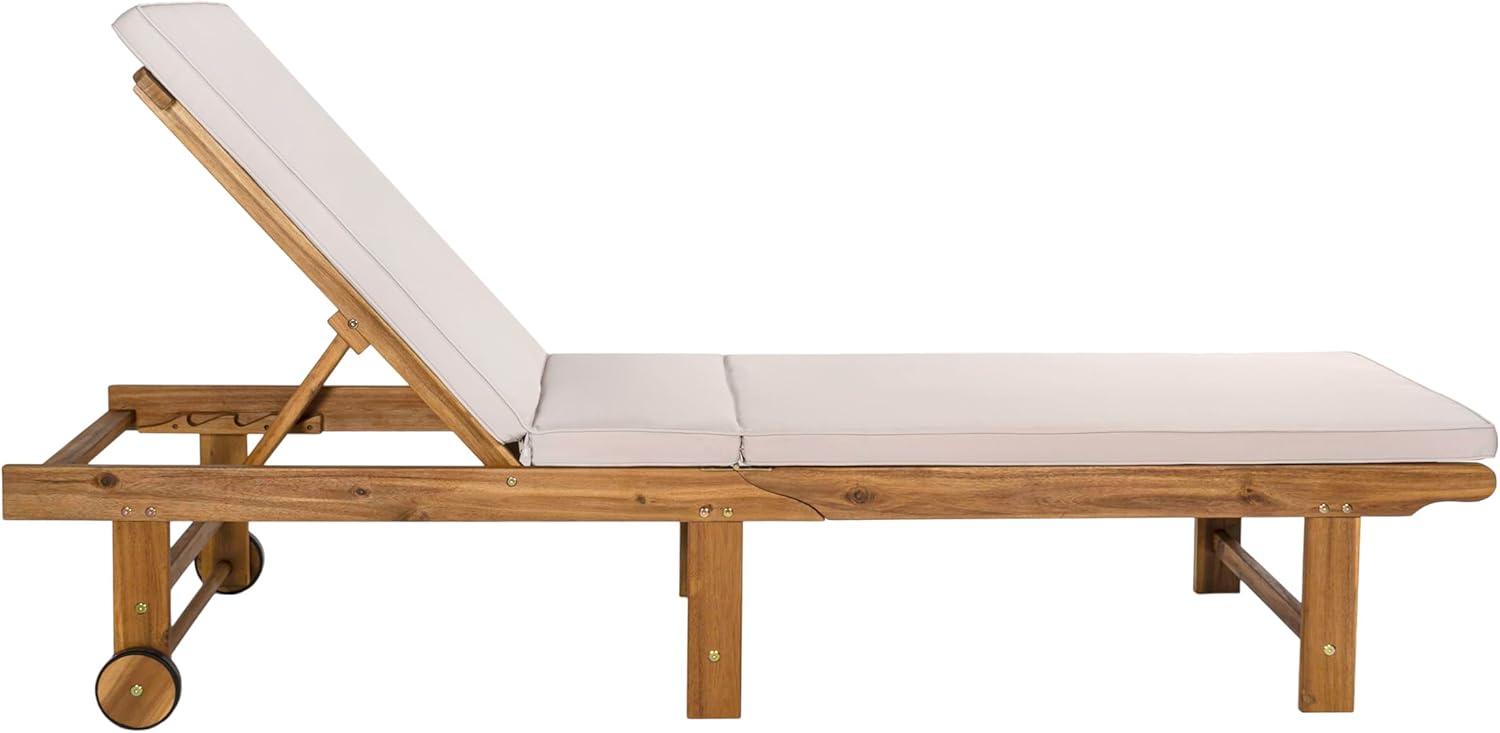 imageJONATHAN Y LNG1000D Mallorca 7756quotx2362quot Modern Classic Adjustable Acacia Wood Chaise Outdoor Lounge Chair with Cushion ampamp Wheels Coastal Bohemian Minimalist Traditional Dark GrayNaturalBeige