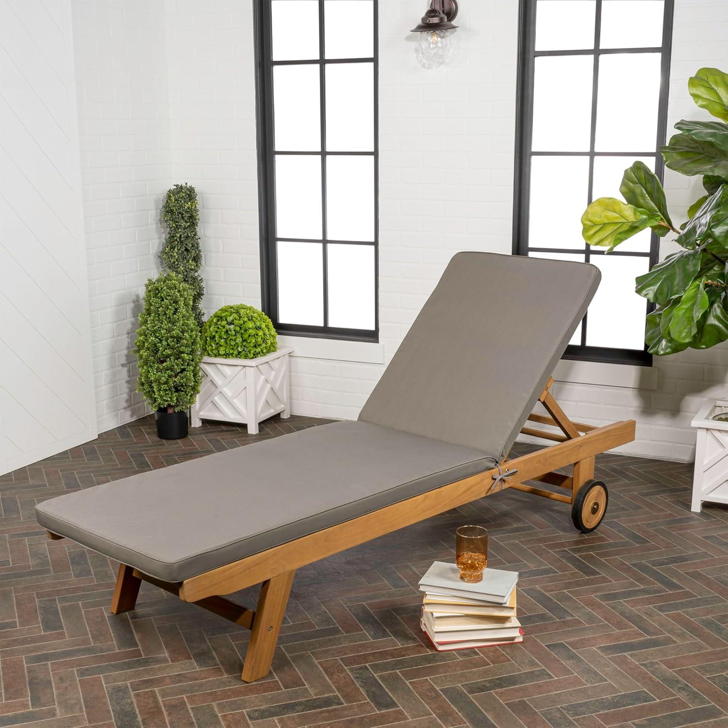 imageJONATHAN Y LNG1000D Mallorca 7756quotx2362quot Modern Classic Adjustable Acacia Wood Chaise Outdoor Lounge Chair with Cushion ampamp Wheels Coastal Bohemian Minimalist Traditional Dark GrayNaturalDark GrayNatural