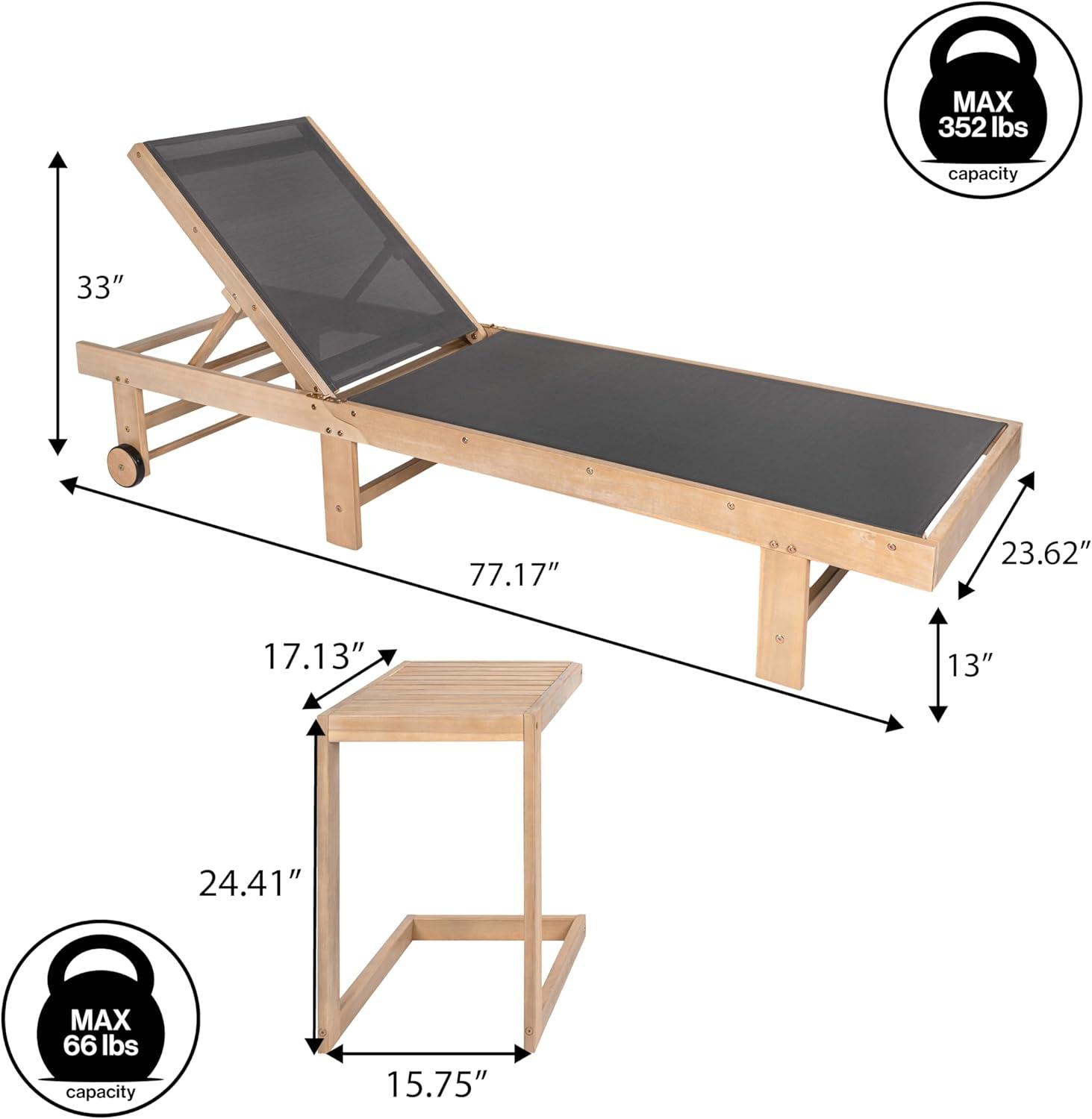 imageJONATHAN Y LNG1100A2SET Trabuco Coastal Modern Acacia Wood Mesh 3Position Outdoor Chaise Lounge Set with Side Table Transitional Classic Minimalist Traditional Contemporary Dark GrayTeak BrownDark GrayLight Teak