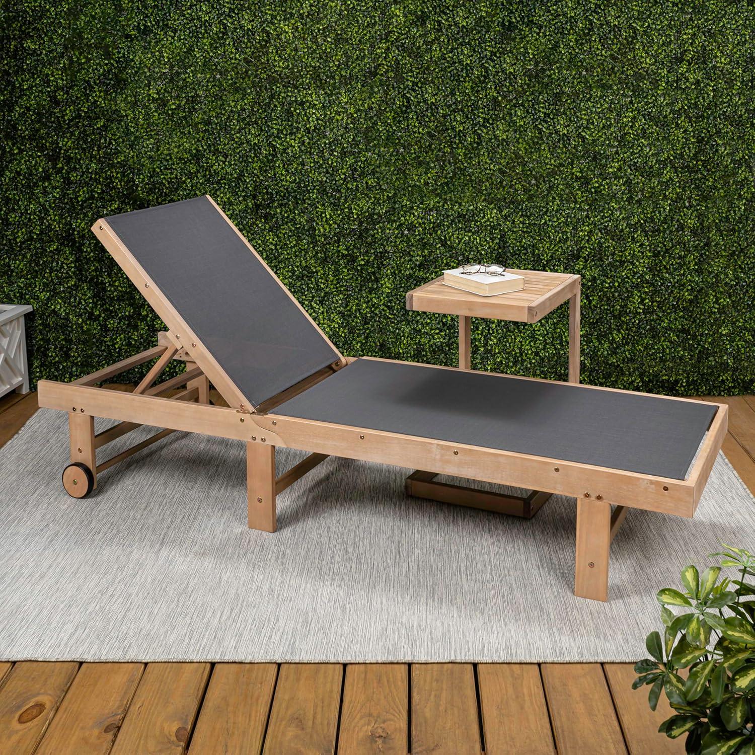 imageJONATHAN Y LNG1100A2SET Trabuco Coastal Modern Acacia Wood Mesh 3Position Outdoor Chaise Lounge Set with Side Table Transitional Classic Minimalist Traditional Contemporary Dark GrayTeak BrownDark GrayLight Teak