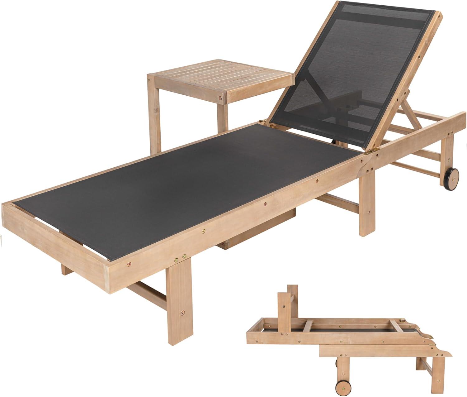 imageJONATHAN Y LNG1100A2SET Trabuco Coastal Modern Acacia Wood Mesh 3Position Outdoor Chaise Lounge Set with Side Table Transitional Classic Minimalist Traditional Contemporary Dark GrayTeak BrownDark GrayLight Teak