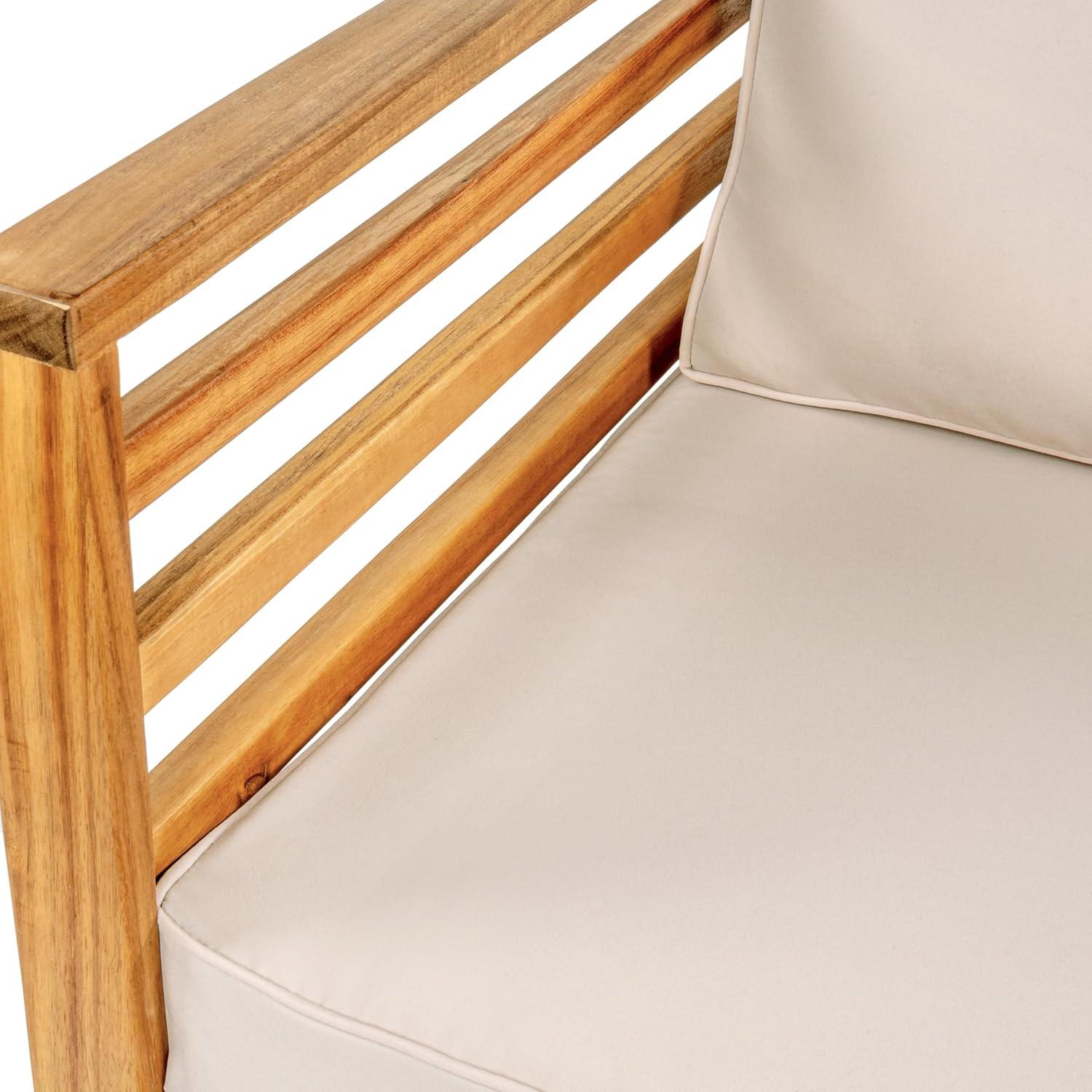 imageJONATHAN Y LVG1200B4SET Thom 4Piece MidCentury Modern Acacia Wood Outdoor Patio Set with Cushions and Plaid Decorative Pillows Classic Industrial Scandinavian Bohemian BeigeTeak BrownBeigeTeak Brown