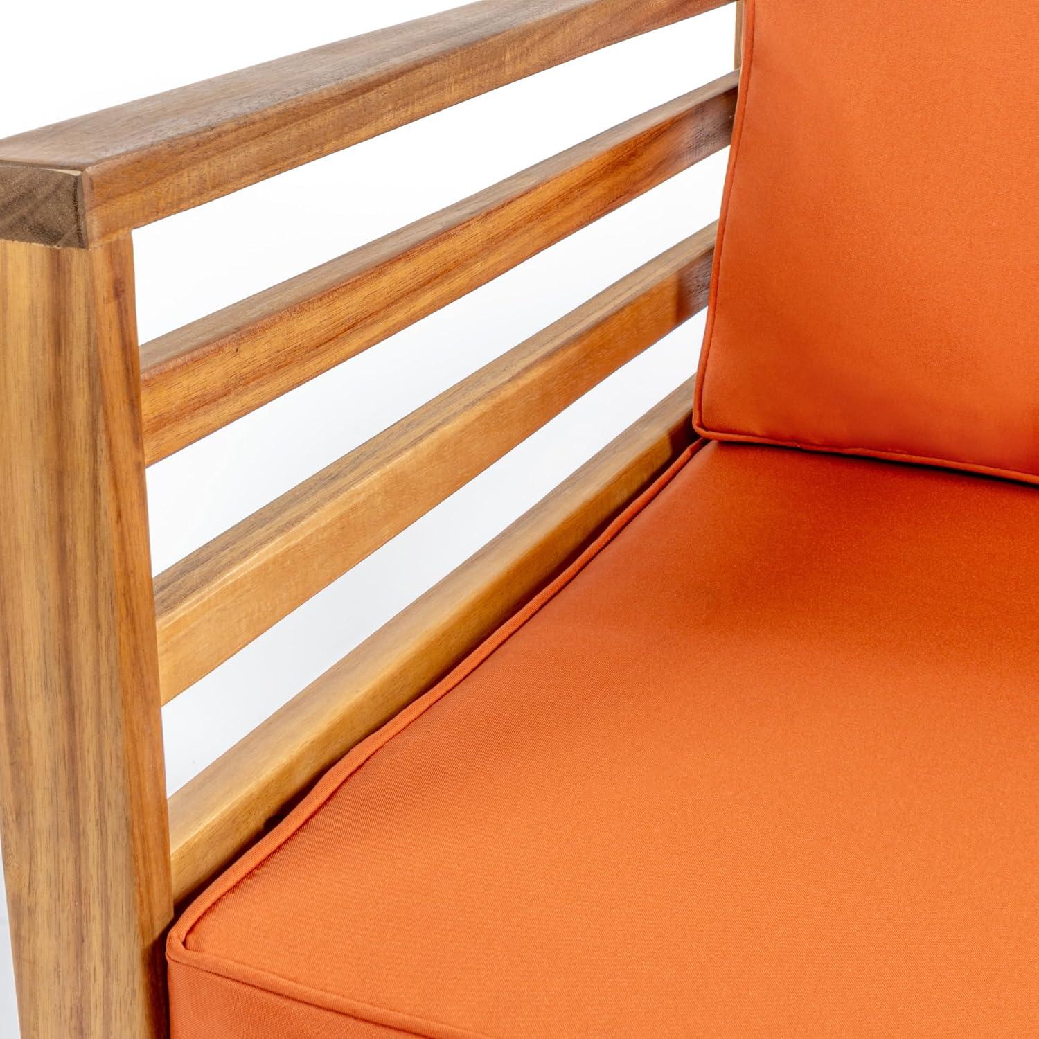 imageJONATHAN Y LVG1200B4SET Thom 4Piece MidCentury Modern Acacia Wood Outdoor Patio Set with Cushions and Plaid Decorative Pillows Classic Industrial Scandinavian Bohemian BeigeTeak BrownOrangeTeak Brown