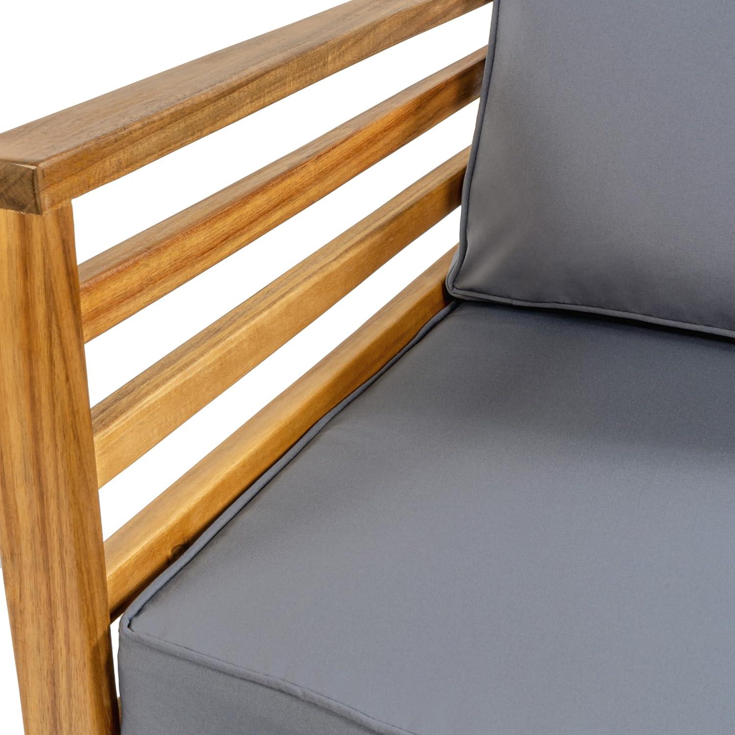 imageJONATHAN Y LVG1200B4SET Thom 4Piece MidCentury Modern Acacia Wood Outdoor Patio Set with Cushions and Plaid Decorative Pillows Classic Industrial Scandinavian Bohemian BeigeTeak BrownGrayTeak Brown