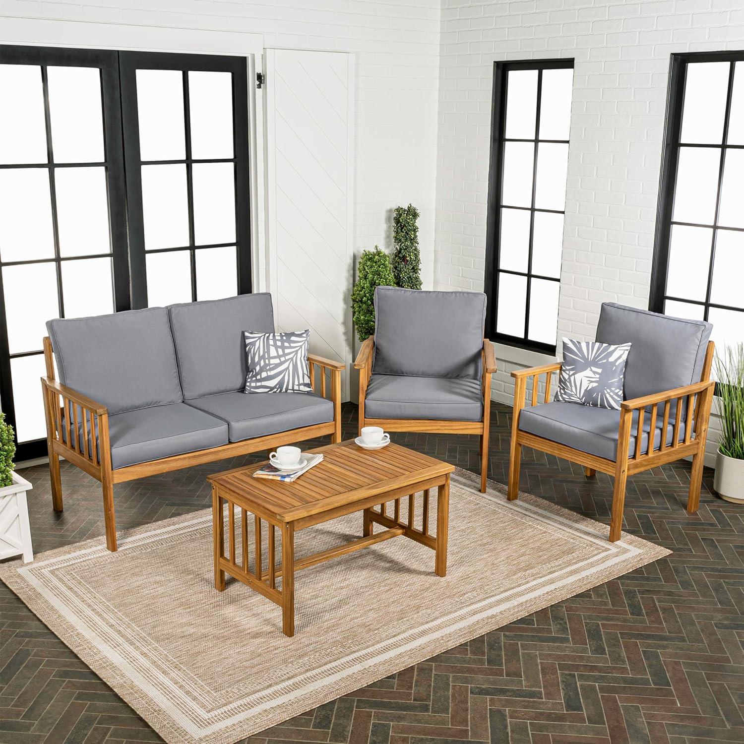 imageJONATHAN Y LVG1201A4SET Everly 4Piece Modern Cottage Acacia Wood Outdoor Patio Set with Cushions and Tropical Decorative Pillows Classic Coastal Traditional Vintage MidCentury GrayTeak BrownGrayTeak Brown