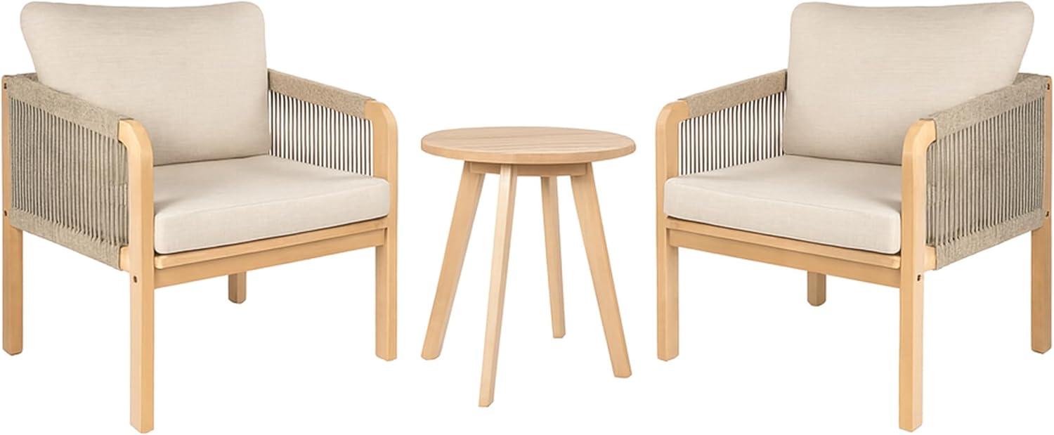 imageJONATHAN Y LVG1203A3SET Aveiro 3Piece Modern Bohemian Roped Acacia Wood Conversation Outdoor Patio Set with Cushions Coastal Contemporary Transitional Rustic Cottage BeigeLight TeakBeigeLight Teak