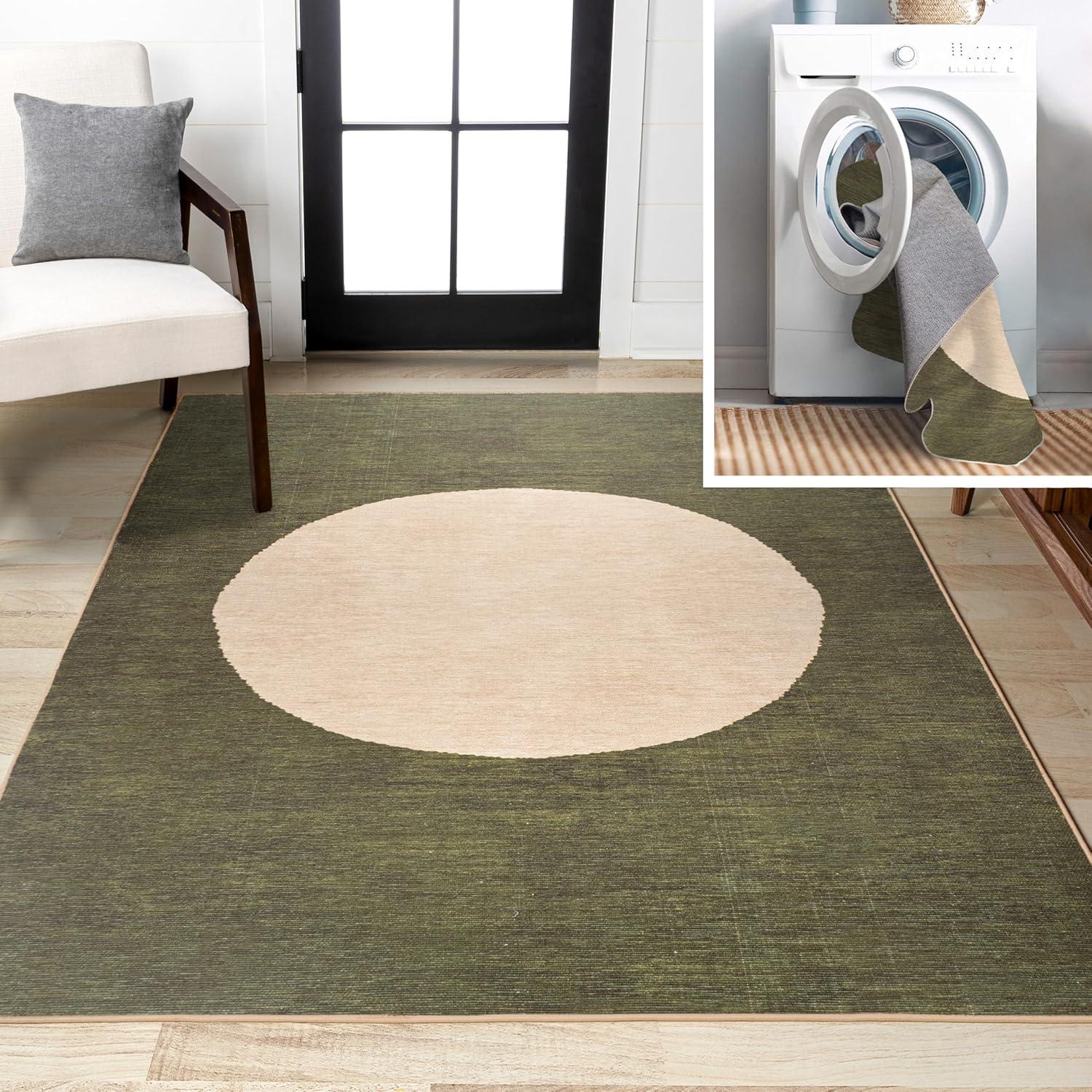imageJONATHAN Y Machine Washable CreamGreen Indoor Area Rug 8X10 ft Cirkel Minimalist Geometric Dot for Living Room Bedroom Kitchen Office EasyCleaning PetFriendly NonShedding WSH113C8GreenCream