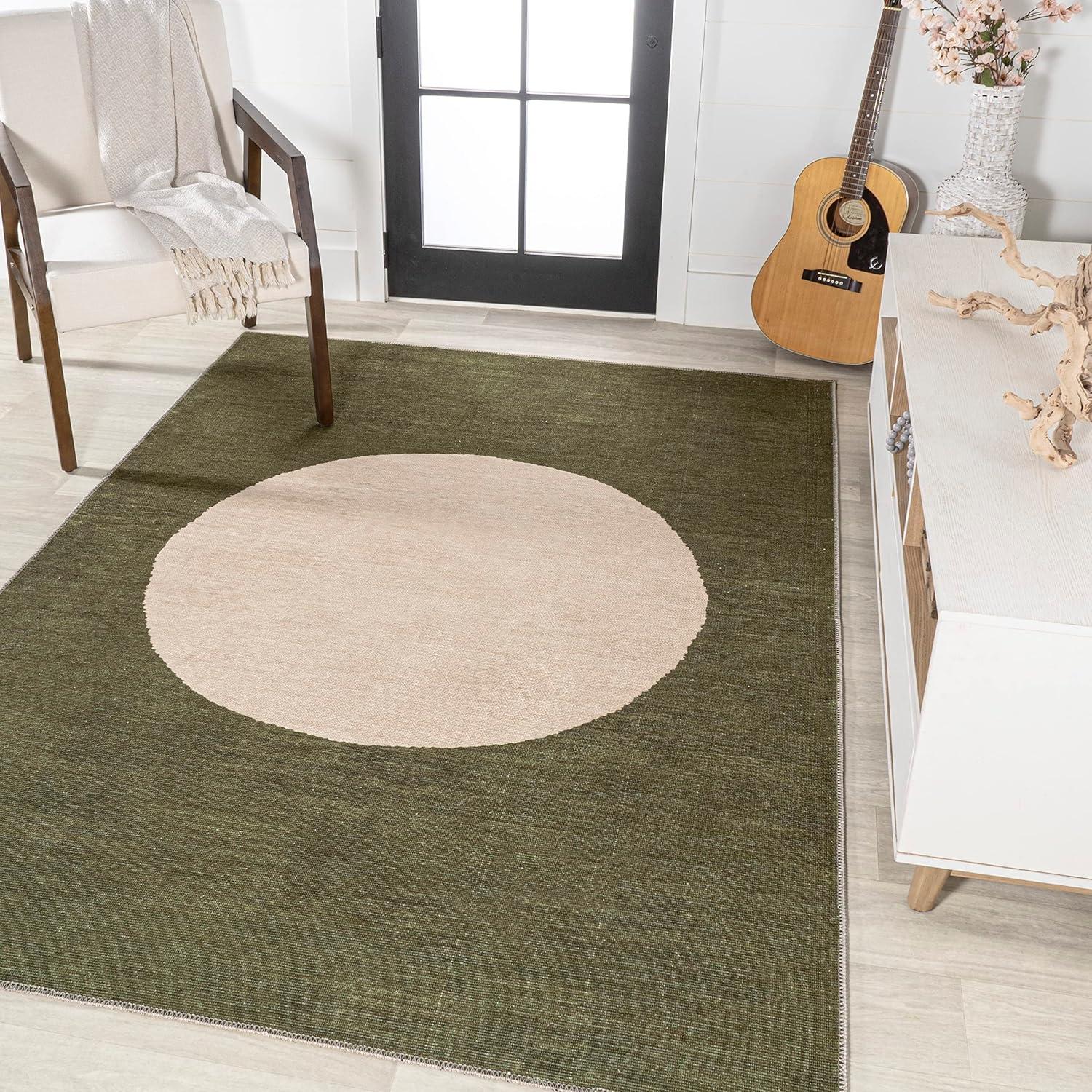 imageJONATHAN Y Machine Washable CreamGreen Indoor Area Rug 8X10 ft Cirkel Minimalist Geometric Dot for Living Room Bedroom Kitchen Office EasyCleaning PetFriendly NonShedding WSH113C8GreenCream