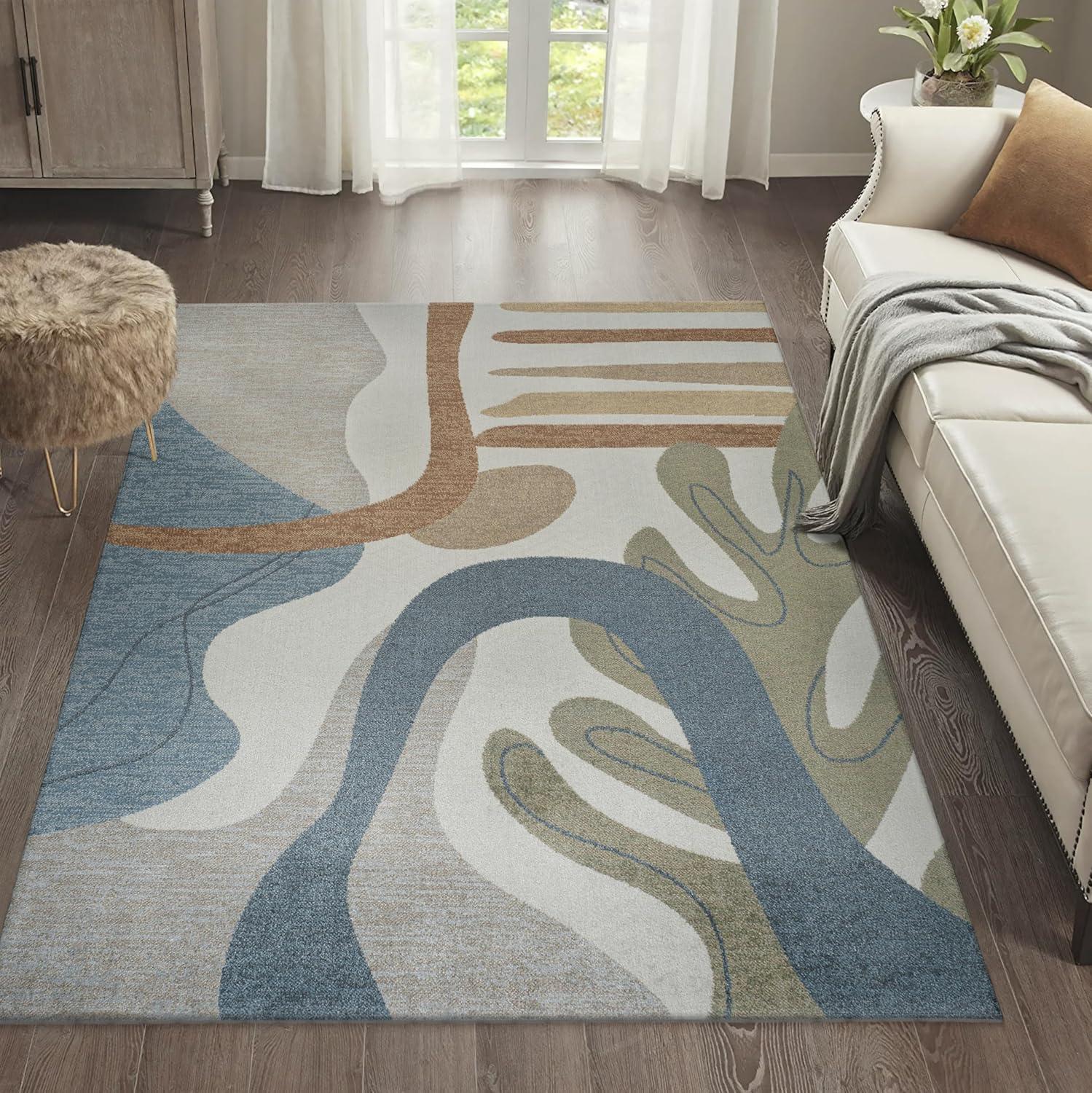 imageJONATHAN Y Machine Washable CreamMulti Indoor Area Rug 8X10 ft Slinger Modern Contemporary Collage for Living Room Bedroom Kitchen Office EasyCleaning PetFriendly NonShedding WSH306A8Algae CreamMulti