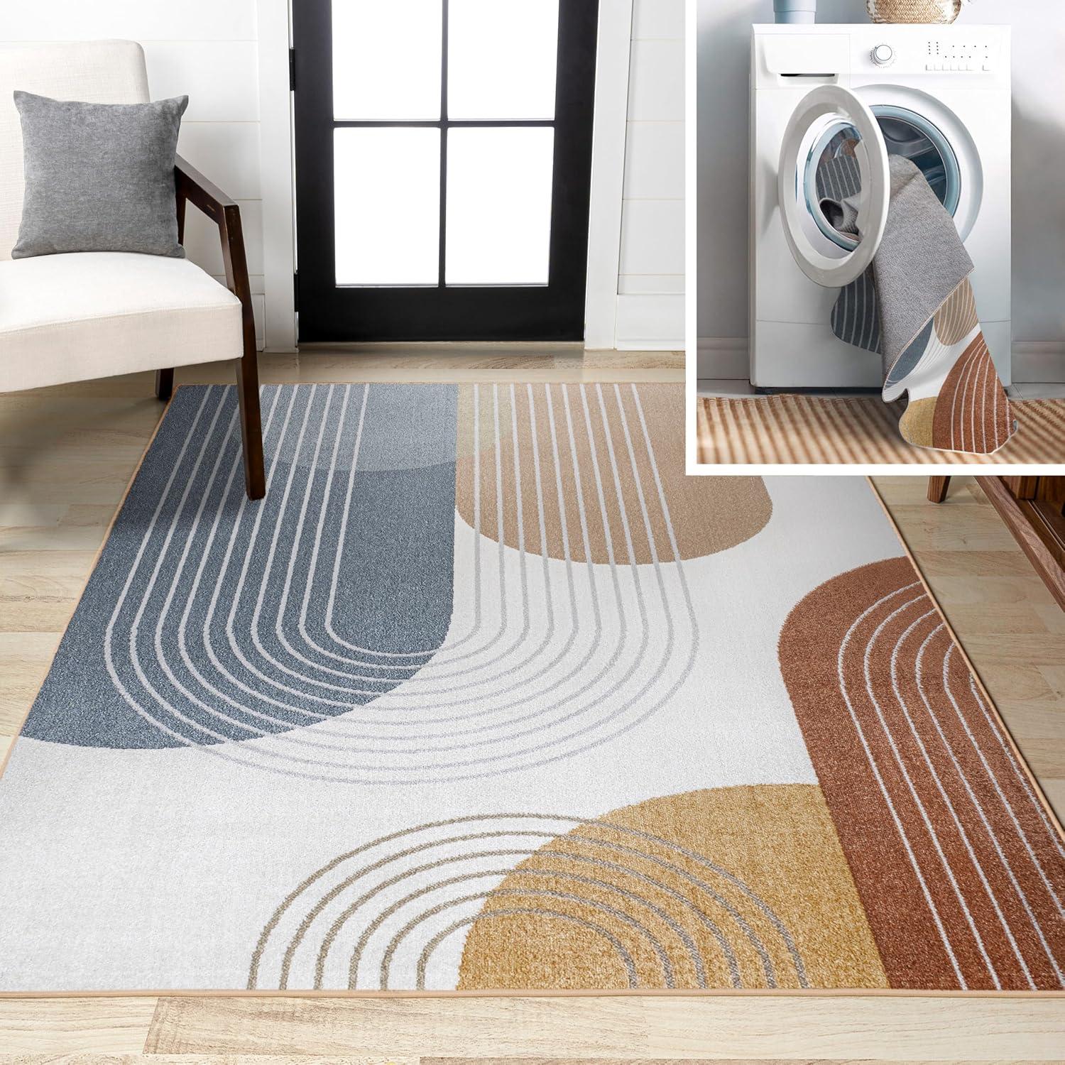 imageJONATHAN Y Machine Washable CreamMulti Indoor Area Rug 8X10 ft Slinger Modern Contemporary Collage for Living Room Bedroom Kitchen Office EasyCleaning PetFriendly NonShedding WSH306A8Multi Color