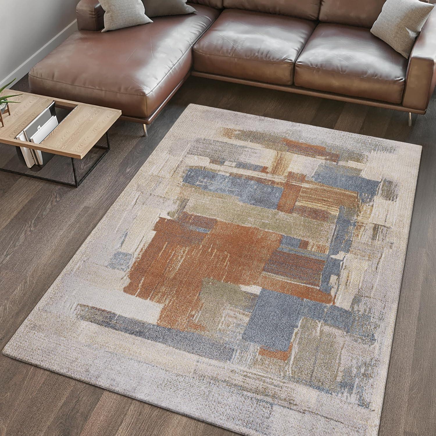 imageJONATHAN Y Machine Washable CreamMulti Indoor Area Rug 8X10 ft Slinger Modern Contemporary Collage for Living Room Bedroom Kitchen Office EasyCleaning PetFriendly NonShedding WSH306A8Weaver CreamMulti