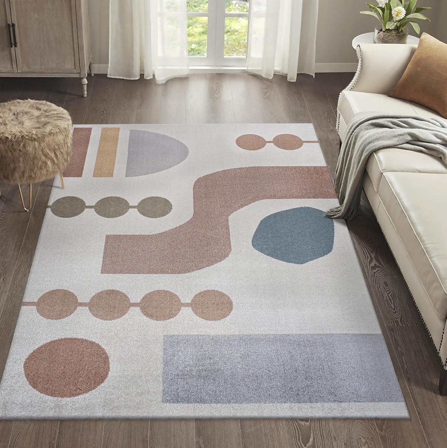 imageJONATHAN Y Machine Washable CreamMulti Indoor Area Rug 8X10 ft Slinger Modern Contemporary Collage for Living Room Bedroom Kitchen Office EasyCleaning PetFriendly NonShedding WSH306A8Riley CreamMulti