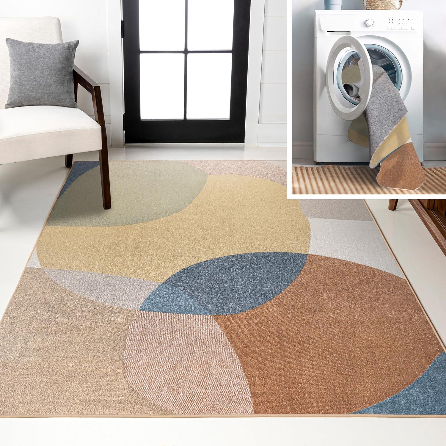 imageJONATHAN Y Machine Washable CreamMulti Indoor Area Rug 8X10 ft Slinger Modern Contemporary Collage for Living Room Bedroom Kitchen Office EasyCleaning PetFriendly NonShedding WSH306A8Pebble Multi
