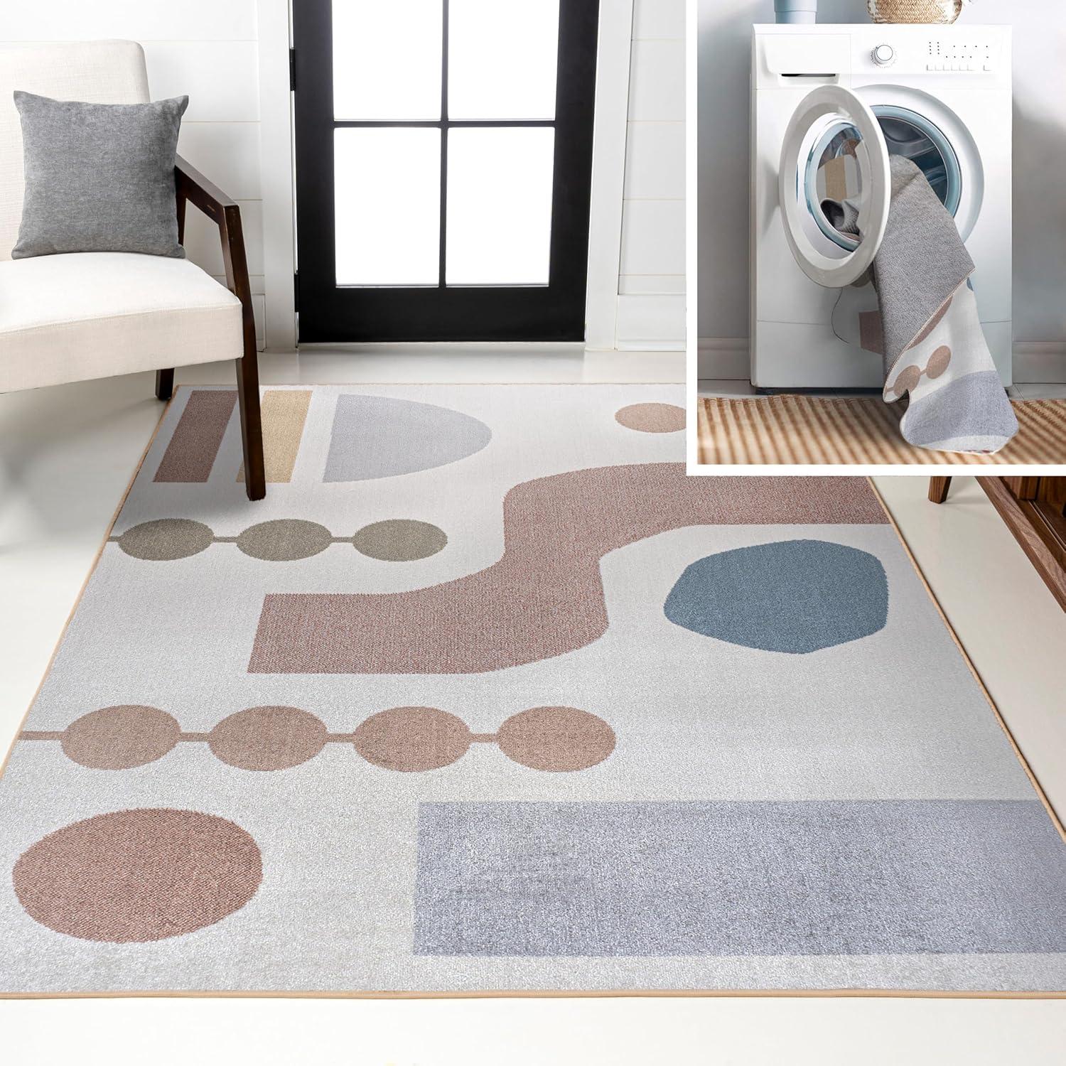 imageJONATHAN Y Machine Washable CreamMulti Indoor Area Rug 8X10 ft Slinger Modern Contemporary Collage for Living Room Bedroom Kitchen Office EasyCleaning PetFriendly NonShedding WSH306A8Riley CreamMulti