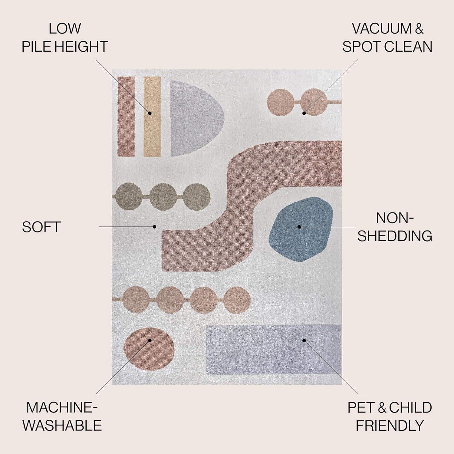 imageJONATHAN Y Machine Washable CreamMulti Indoor Area Rug 8X10 ft Slinger Modern Contemporary Collage for Living Room Bedroom Kitchen Office EasyCleaning PetFriendly NonShedding WSH306A8Riley CreamMulti