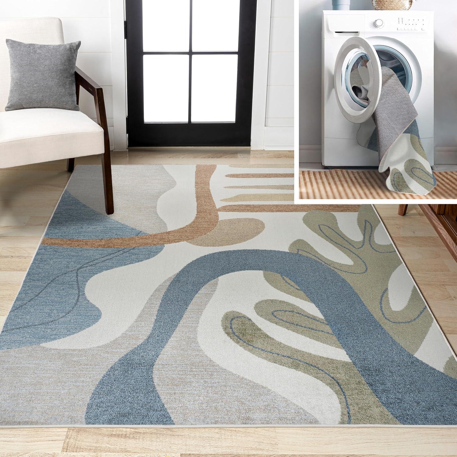 imageJONATHAN Y Machine Washable CreamMulti Indoor Area Rug 8X10 ft Slinger Modern Contemporary Collage for Living Room Bedroom Kitchen Office EasyCleaning PetFriendly NonShedding WSH306A8Algae CreamMulti