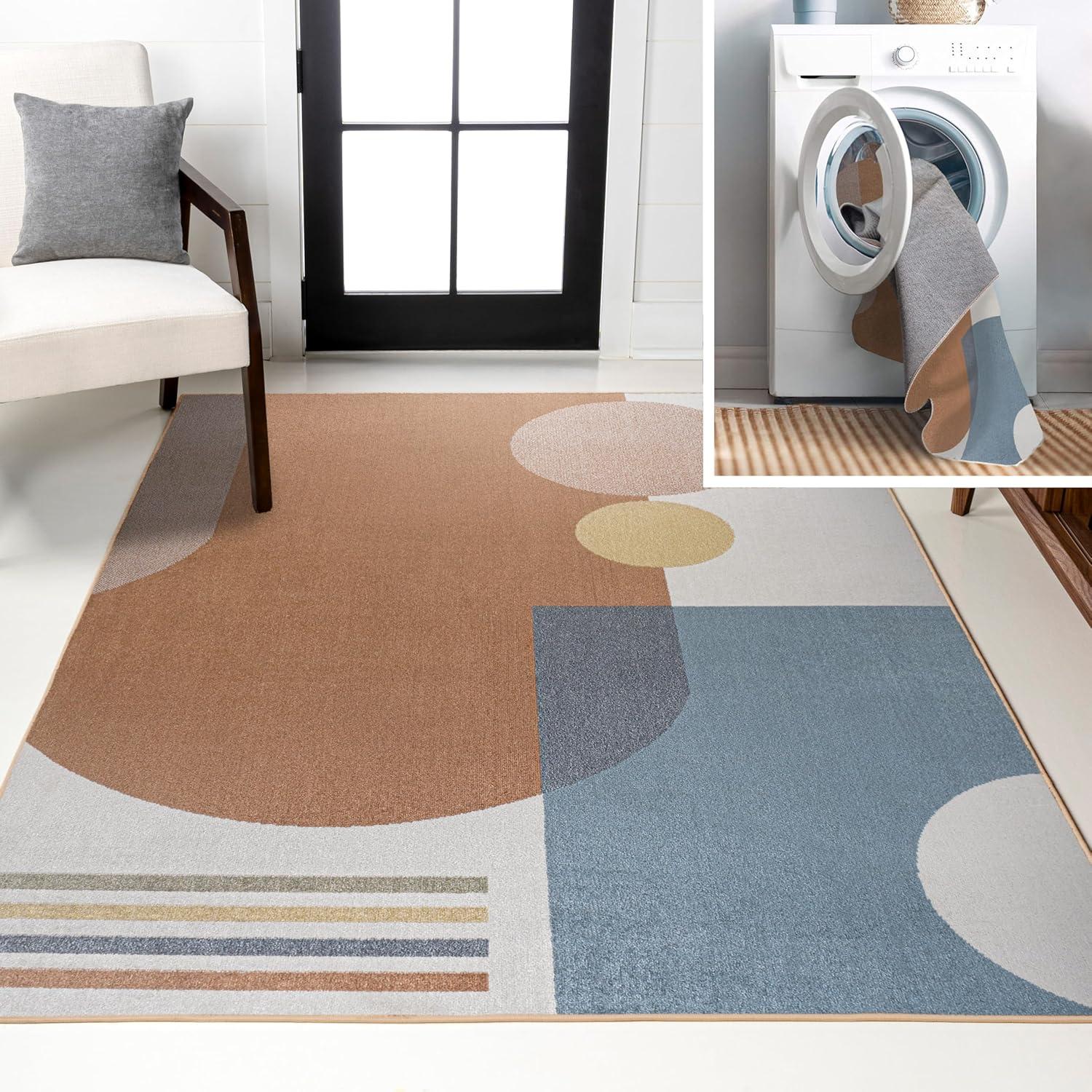 imageJONATHAN Y Machine Washable CreamMulti Indoor Area Rug 8X10 ft Slinger Modern Contemporary Collage for Living Room Bedroom Kitchen Office EasyCleaning PetFriendly NonShedding WSH306A8Slinger CreamMulti