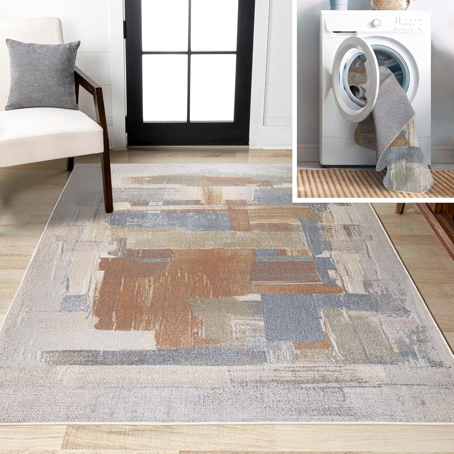 imageJONATHAN Y Machine Washable CreamMulti Indoor Area Rug 8X10 ft Slinger Modern Contemporary Collage for Living Room Bedroom Kitchen Office EasyCleaning PetFriendly NonShedding WSH306A8Weaver CreamMulti