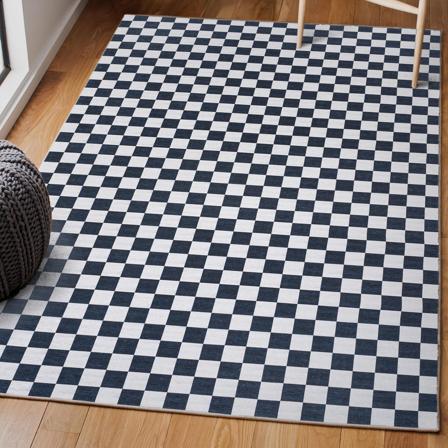 imageJONATHAN Y Machine Washable Indoor Area Rug 8X10 Dark BlueWhite Ainsley Modern Cottage Checkerboard for Living Room Bedroom Kitchen Office EasyCleaning PetFriendly NonShedding WSH126C8Dark BlueWhite