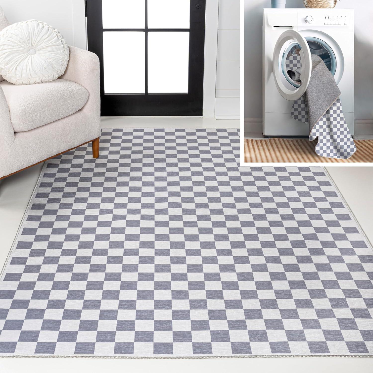 imageJONATHAN Y Machine Washable Indoor Area Rug 8X10 Dark BlueWhite Ainsley Modern Cottage Checkerboard for Living Room Bedroom Kitchen Office EasyCleaning PetFriendly NonShedding WSH126C8Purple GrayWhite