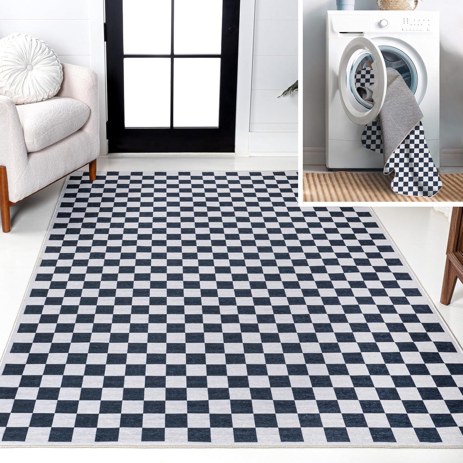 imageJONATHAN Y Machine Washable Indoor Area Rug 8X10 Dark BlueWhite Ainsley Modern Cottage Checkerboard for Living Room Bedroom Kitchen Office EasyCleaning PetFriendly NonShedding WSH126C8Dark BlueWhite