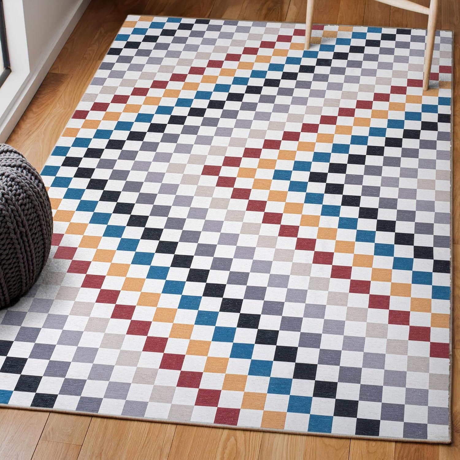 imageJONATHAN Y Machine Washable Indoor Area Rug 8X10 Dark BlueWhite Ainsley Modern Cottage Checkerboard for Living Room Bedroom Kitchen Office EasyCleaning PetFriendly NonShedding WSH126C8Multicolored