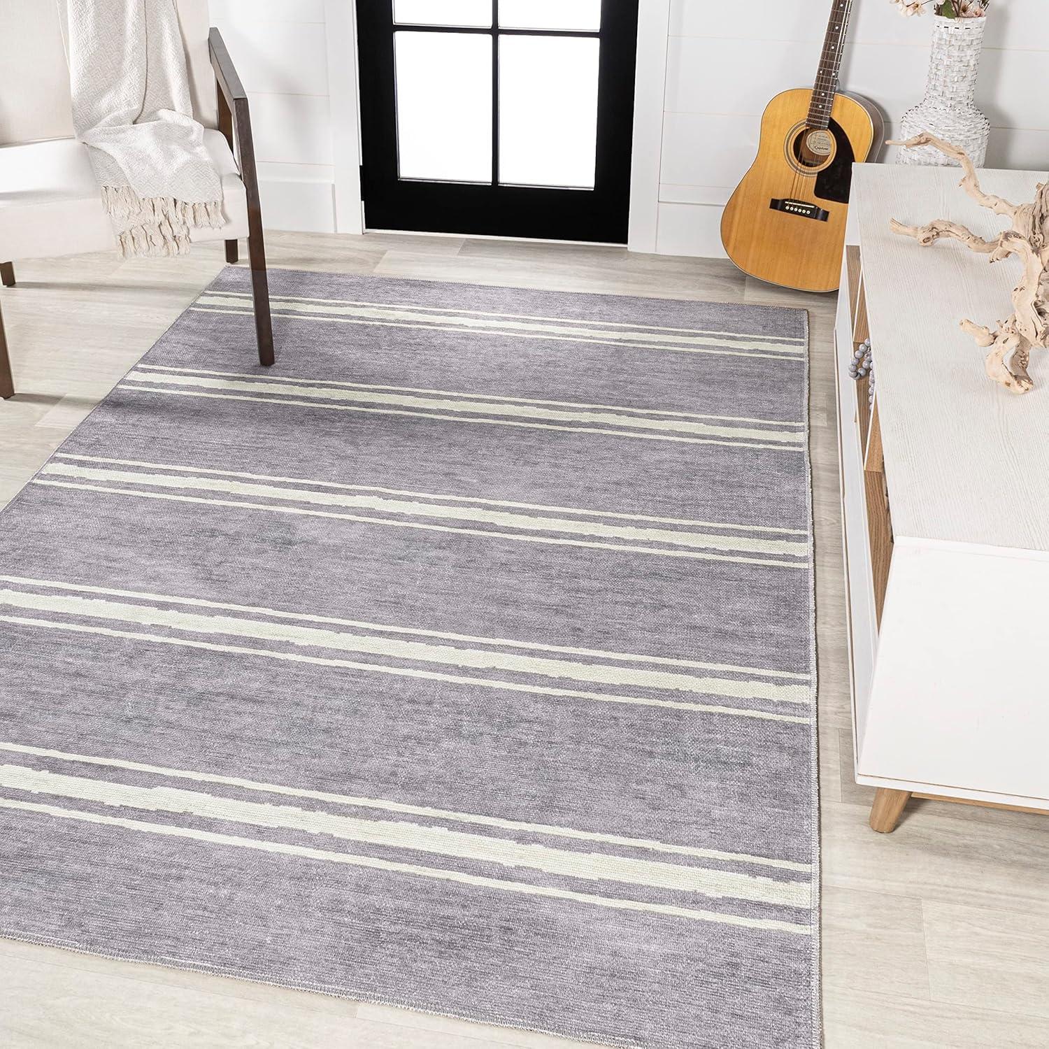 imageJONATHAN Y Machine Washable Indoor Area Rug 8X10 Dark GrayCream Shutter Minimalist Striped Plaid for Living Room Bedroom Kitchen Office EasyCleaning PetFriendly NonShedding WSH305A8LavenderIvory
