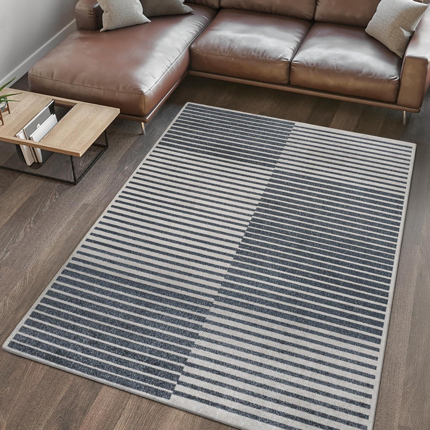 imageJONATHAN Y Machine Washable Indoor Area Rug 8X10 Dark GrayCream Shutter Minimalist Striped Plaid for Living Room Bedroom Kitchen Office EasyCleaning PetFriendly NonShedding WSH305A8Dark GrayCream
