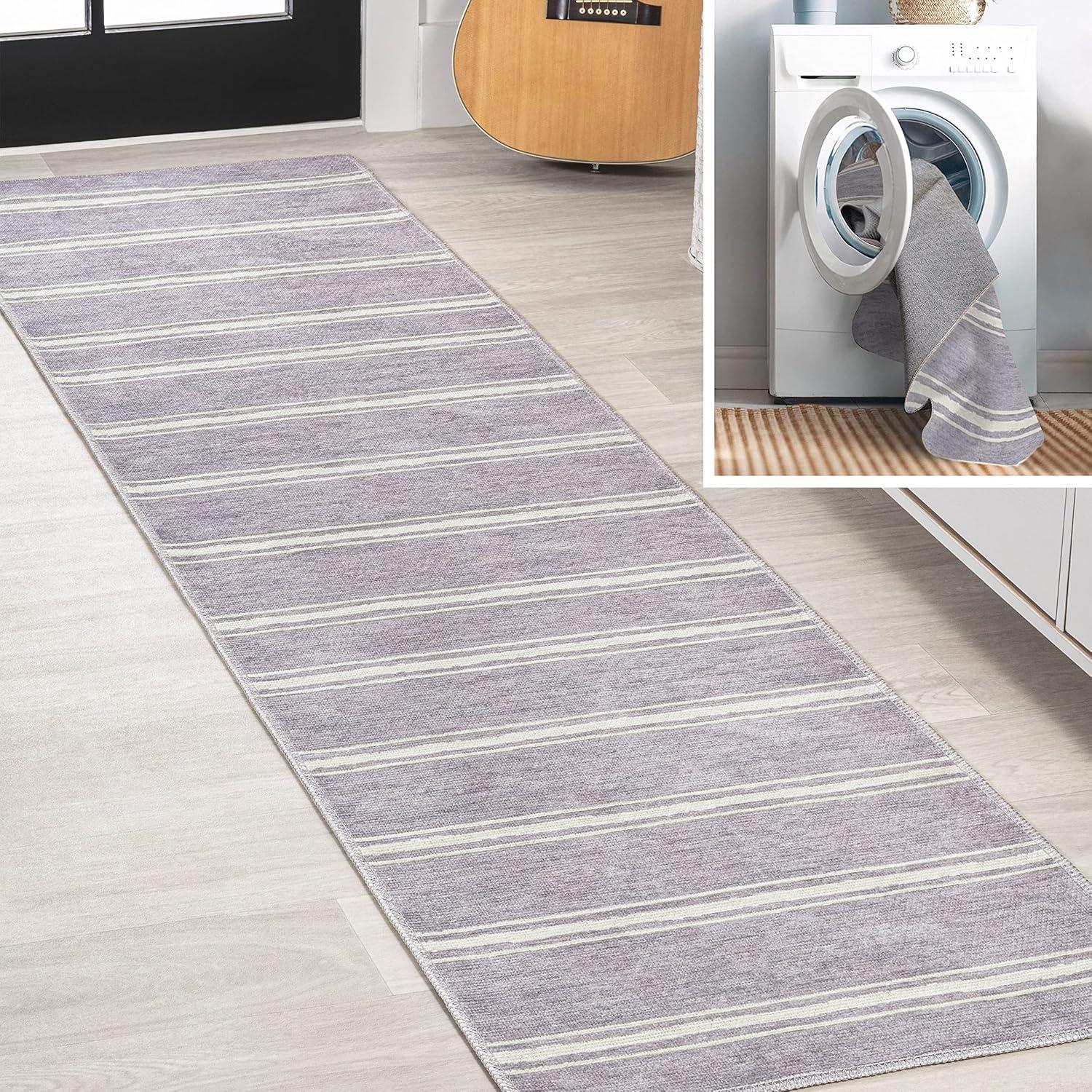 imageJONATHAN Y Machine Washable Indoor Area Rug 8X10 Dark GrayCream Shutter Minimalist Striped Plaid for Living Room Bedroom Kitchen Office EasyCleaning PetFriendly NonShedding WSH305A8LavenderIvory