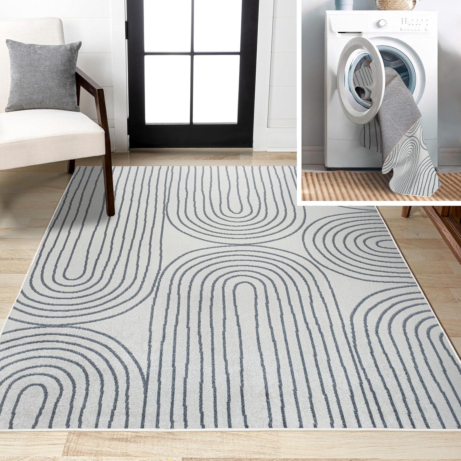 imageJONATHAN Y Machine Washable Indoor Area Rug 8X10 Dark GrayCream Shutter Minimalist Striped Plaid for Living Room Bedroom Kitchen Office EasyCleaning PetFriendly NonShedding WSH305A8Doodle CreamDark Gray