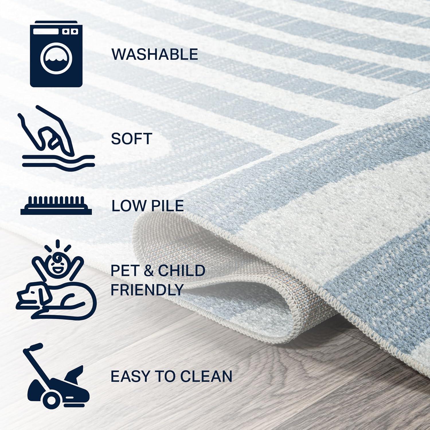 imageJONATHAN Y Machine Washable Indoor Area Rug 8X10 Dark GrayCream Shutter Minimalist Striped Plaid for Living Room Bedroom Kitchen Office EasyCleaning PetFriendly NonShedding WSH305A8Maze BlueCream