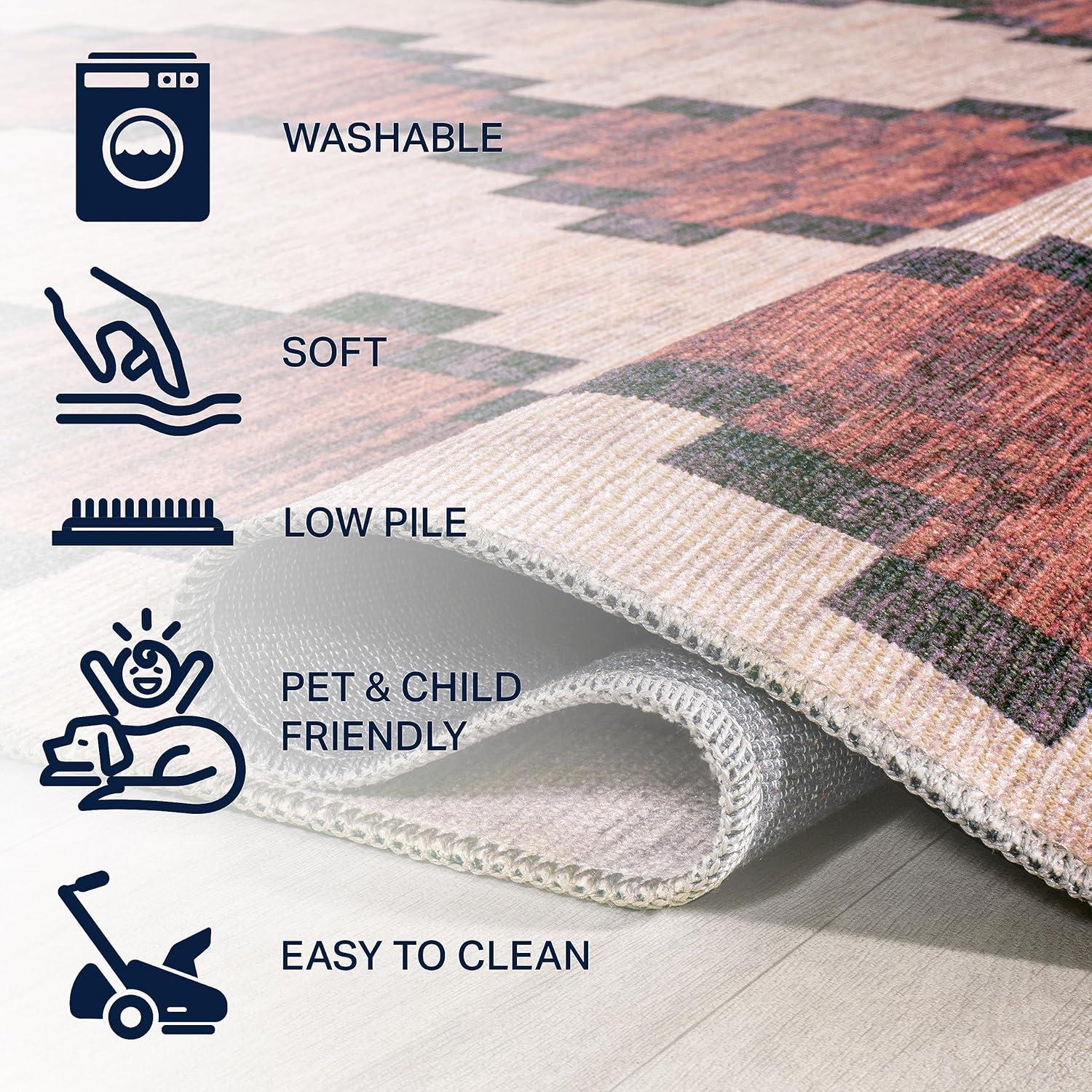 imageJONATHAN Y Machine Washable IvoryNavy Indoor Area Rug 8X10 ft Siksak Modern Chevron Border for Living Room Bedroom Kitchen Office EasyCleaning PetFriendly NonShedding WSH124A8RedIvory