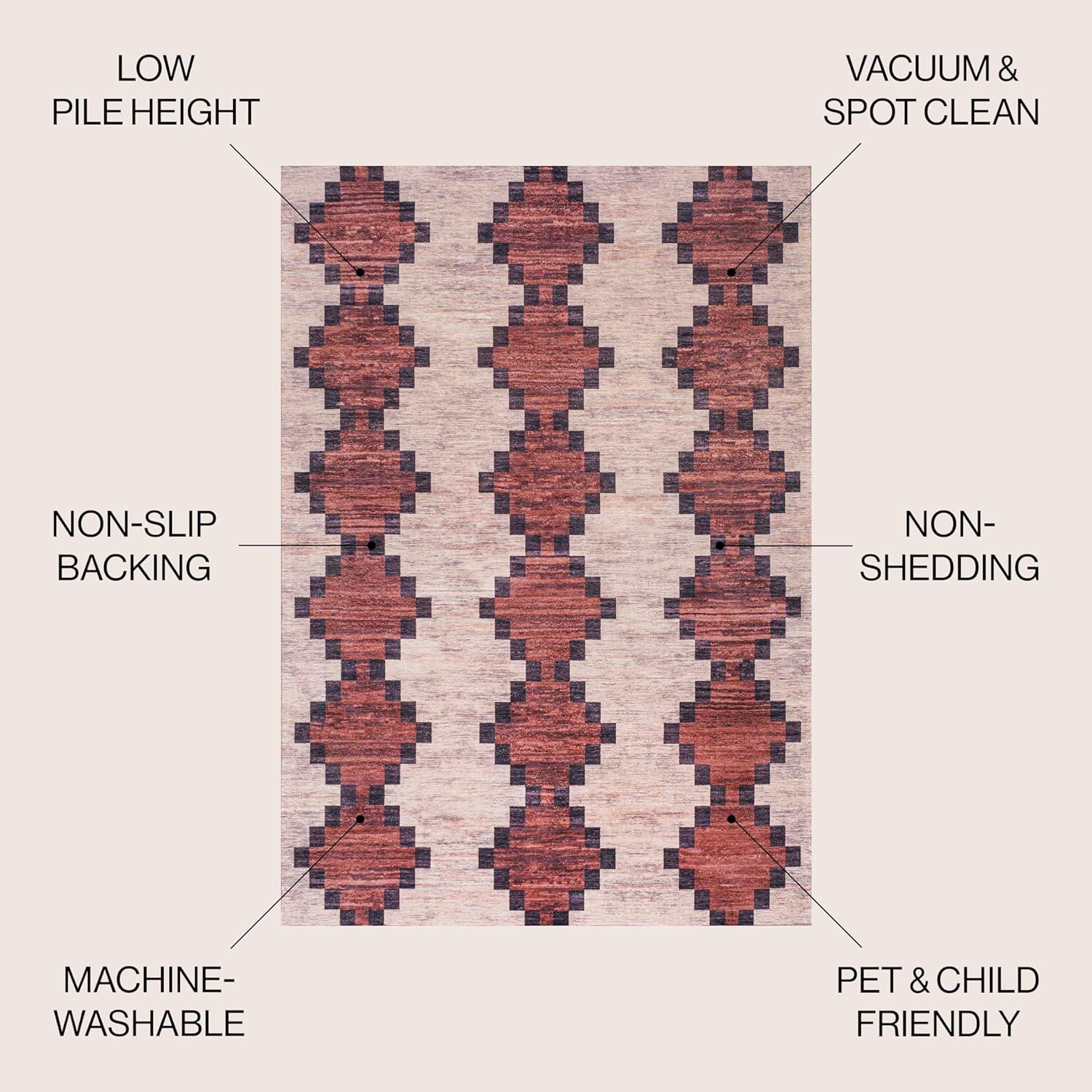 imageJONATHAN Y Machine Washable IvoryNavy Indoor Area Rug 8X10 ft Siksak Modern Chevron Border for Living Room Bedroom Kitchen Office EasyCleaning PetFriendly NonShedding WSH124A8RedIvory