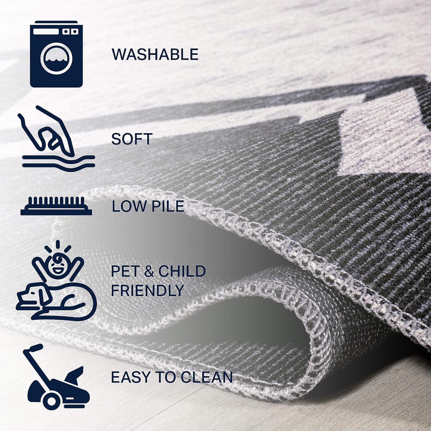 imageJONATHAN Y Machine Washable IvoryNavy Indoor Area Rug 8X10 ft Siksak Modern Chevron Border for Living Room Bedroom Kitchen Office EasyCleaning PetFriendly NonShedding WSH124A8IvoryNavy