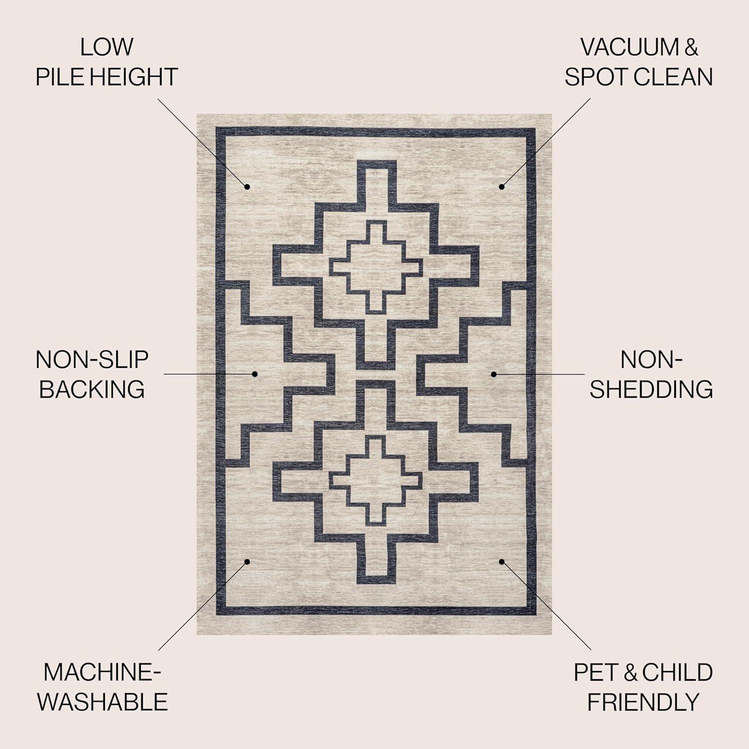 imageJONATHAN Y Machine Washable IvoryNavy Indoor Area Rug 8X10 ft Siksak Modern Chevron Border for Living Room Bedroom Kitchen Office EasyCleaning PetFriendly NonShedding WSH124A8IvoryDark Gray