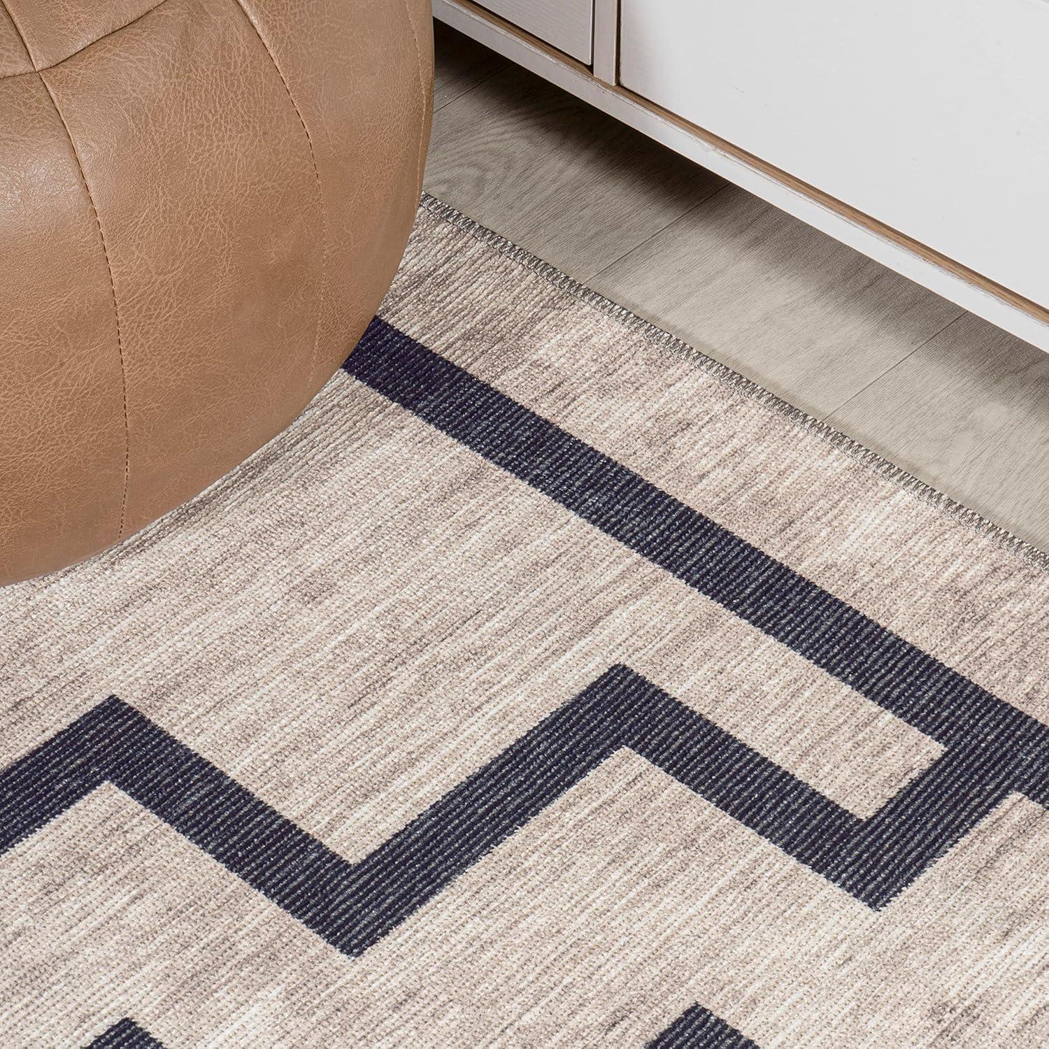 imageJONATHAN Y Machine Washable IvoryNavy Indoor Area Rug 8X10 ft Siksak Modern Chevron Border for Living Room Bedroom Kitchen Office EasyCleaning PetFriendly NonShedding WSH124A8IvoryDark Gray