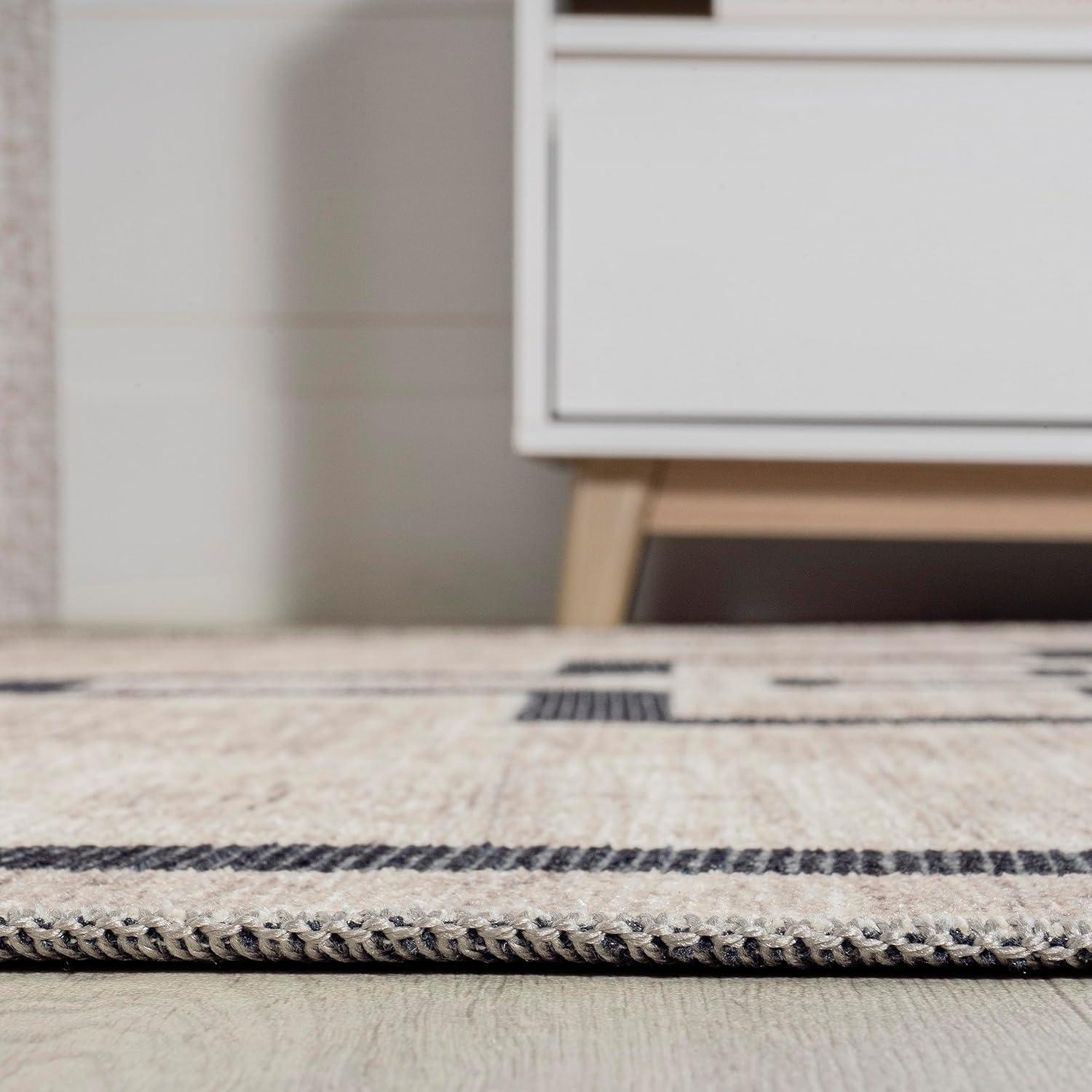 imageJONATHAN Y Machine Washable IvoryNavy Indoor Area Rug 8X10 ft Siksak Modern Chevron Border for Living Room Bedroom Kitchen Office EasyCleaning PetFriendly NonShedding WSH124A8IvoryDark Gray