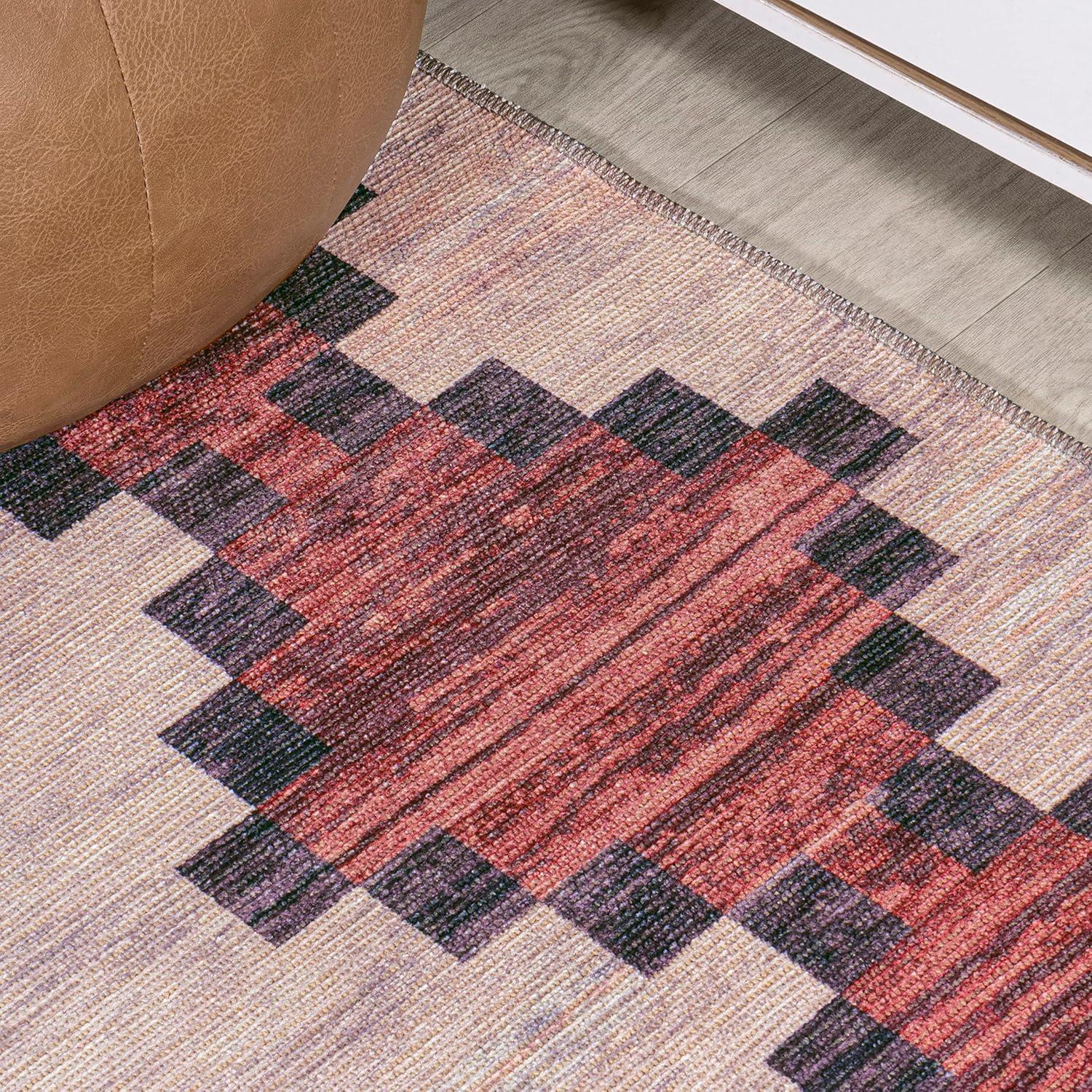 imageJONATHAN Y Machine Washable IvoryNavy Indoor Area Rug 8X10 ft Siksak Modern Chevron Border for Living Room Bedroom Kitchen Office EasyCleaning PetFriendly NonShedding WSH124A8RedIvory