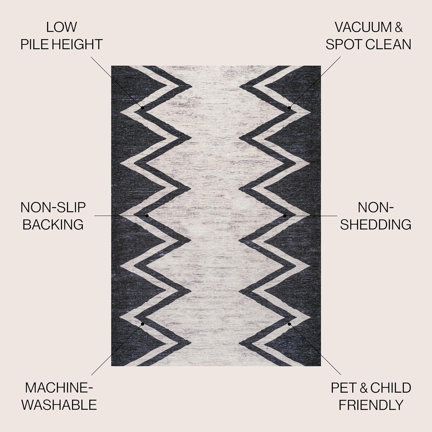 imageJONATHAN Y Machine Washable IvoryNavy Indoor Area Rug 8X10 ft Siksak Modern Chevron Border for Living Room Bedroom Kitchen Office EasyCleaning PetFriendly NonShedding WSH124A8IvoryNavy