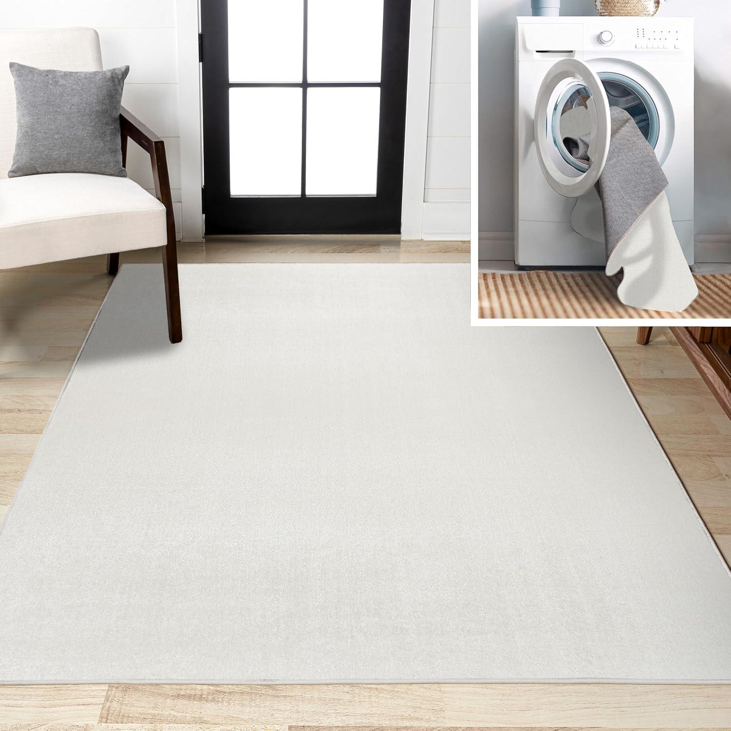 imageJONATHAN Y Machine Washable Sage Green Indoor Area Rug 8X10 ft Twyla Classic Solid LowPile for Living Room Bedroom Kitchen Office EasyCleaning PetFriendly NonShedding WSH300H8Cream