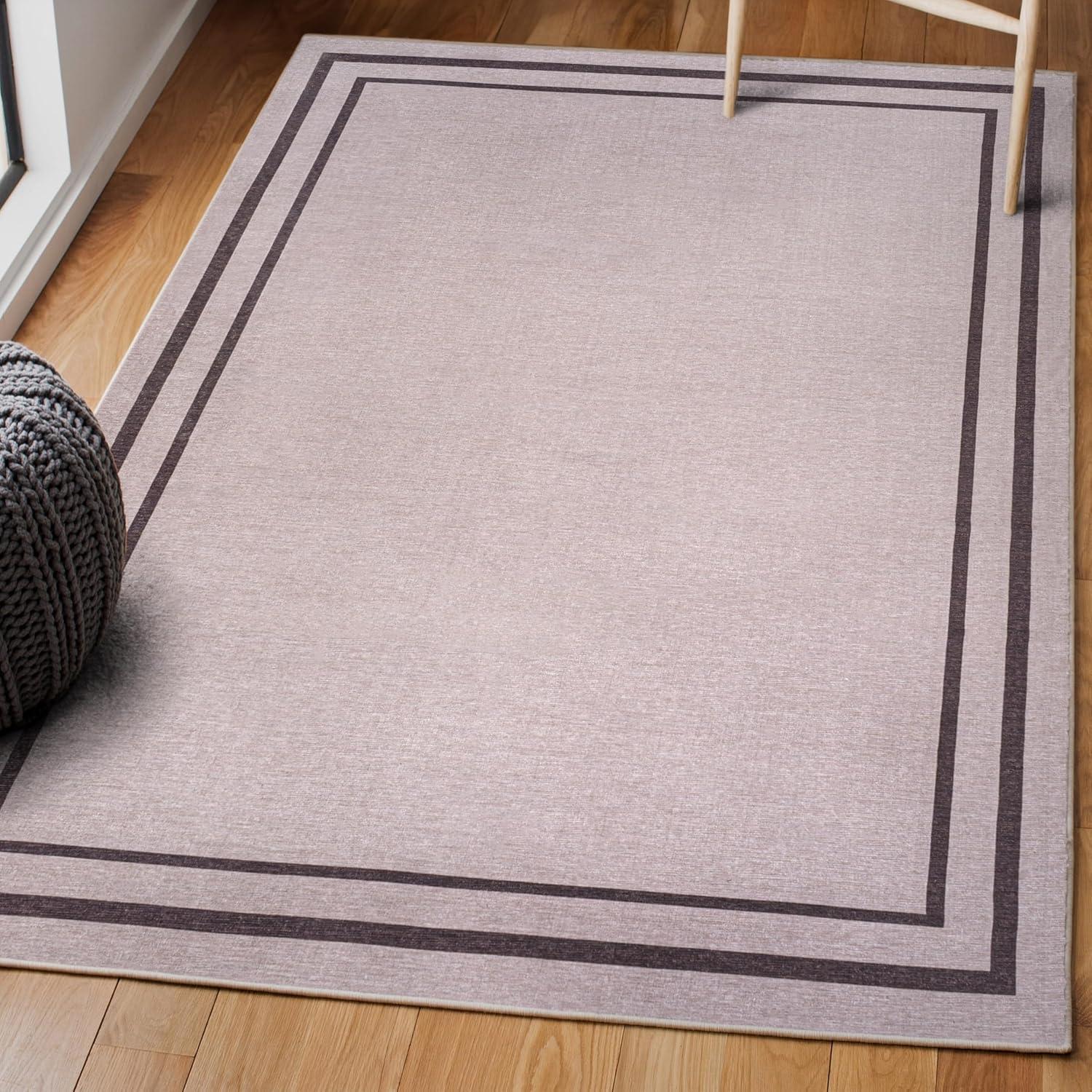 imageJONATHAN Y Machine Washable WhiteGray Indoor Area Rug 8X10 ft Sloane Classic 2Stripe Border for Living Room Bedroom Kitchen Office EasyCleaning PetFriendly NonShedding WSH125B8Light PurpleDark Purple