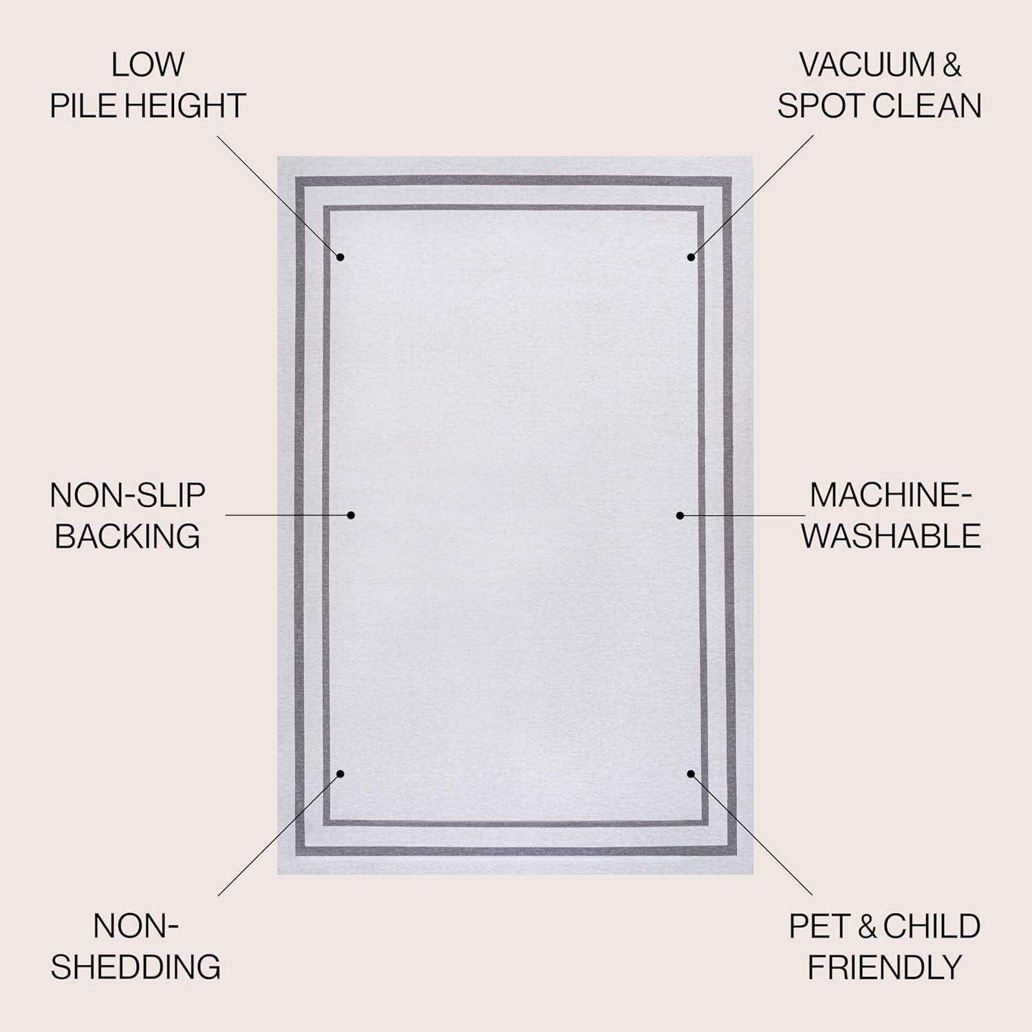 imageJONATHAN Y Machine Washable WhiteGray Indoor Area Rug 8X10 ft Sloane Classic 2Stripe Border for Living Room Bedroom Kitchen Office EasyCleaning PetFriendly NonShedding WSH125B8WhiteGray