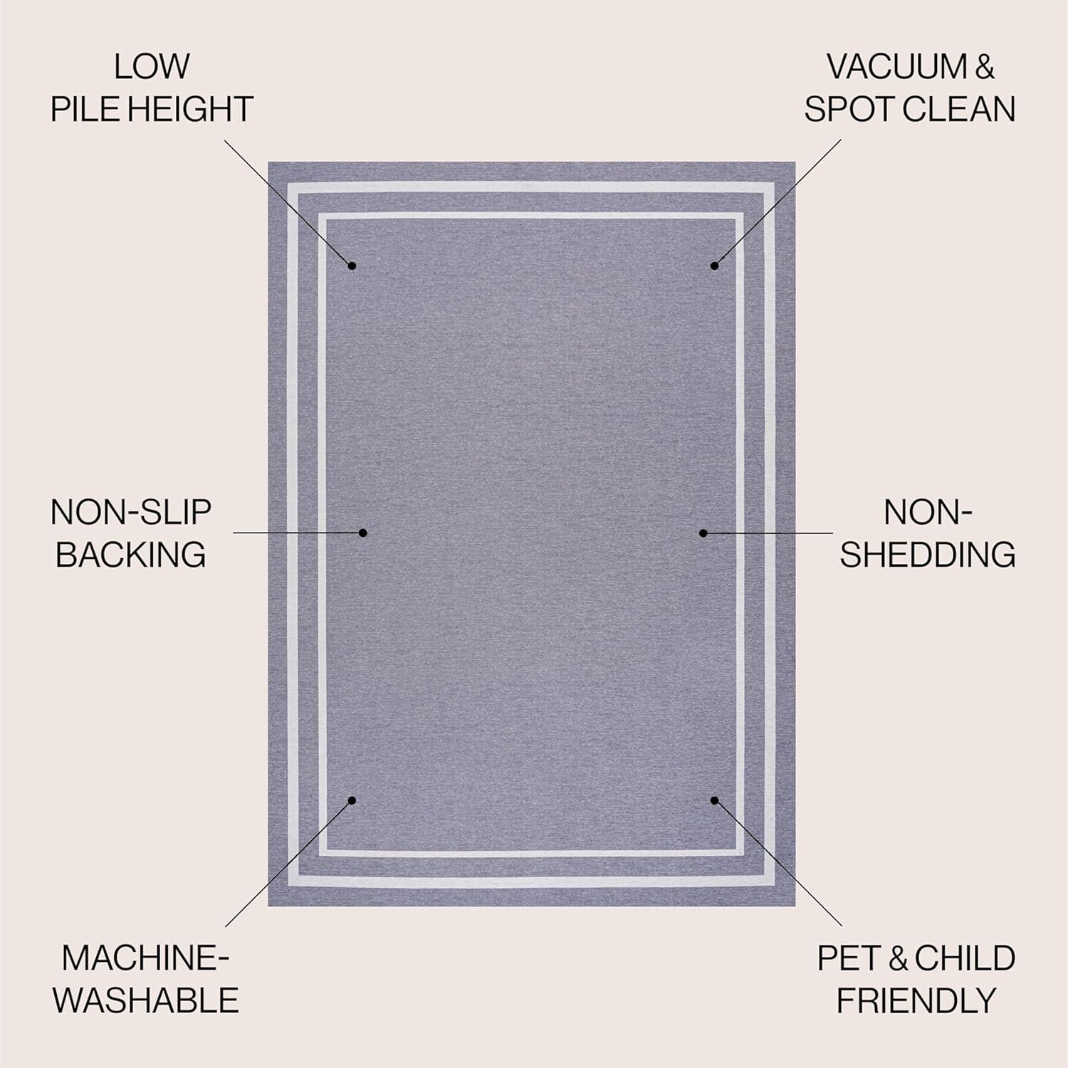 imageJONATHAN Y Machine Washable WhiteGray Indoor Area Rug 8X10 ft Sloane Classic 2Stripe Border for Living Room Bedroom Kitchen Office EasyCleaning PetFriendly NonShedding WSH125B8GrayCream