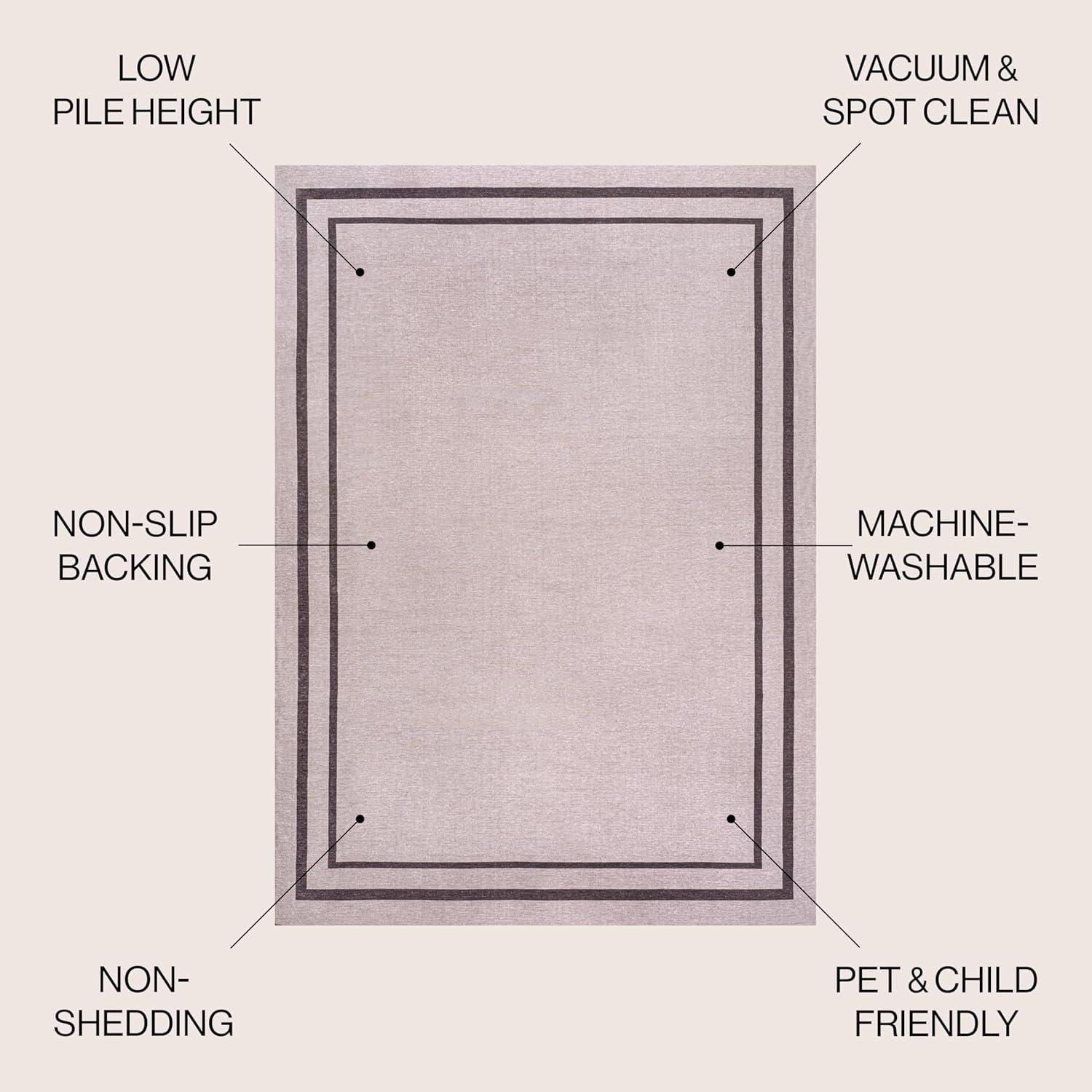 imageJONATHAN Y Machine Washable WhiteGray Indoor Area Rug 8X10 ft Sloane Classic 2Stripe Border for Living Room Bedroom Kitchen Office EasyCleaning PetFriendly NonShedding WSH125B8Light PurpleDark Purple