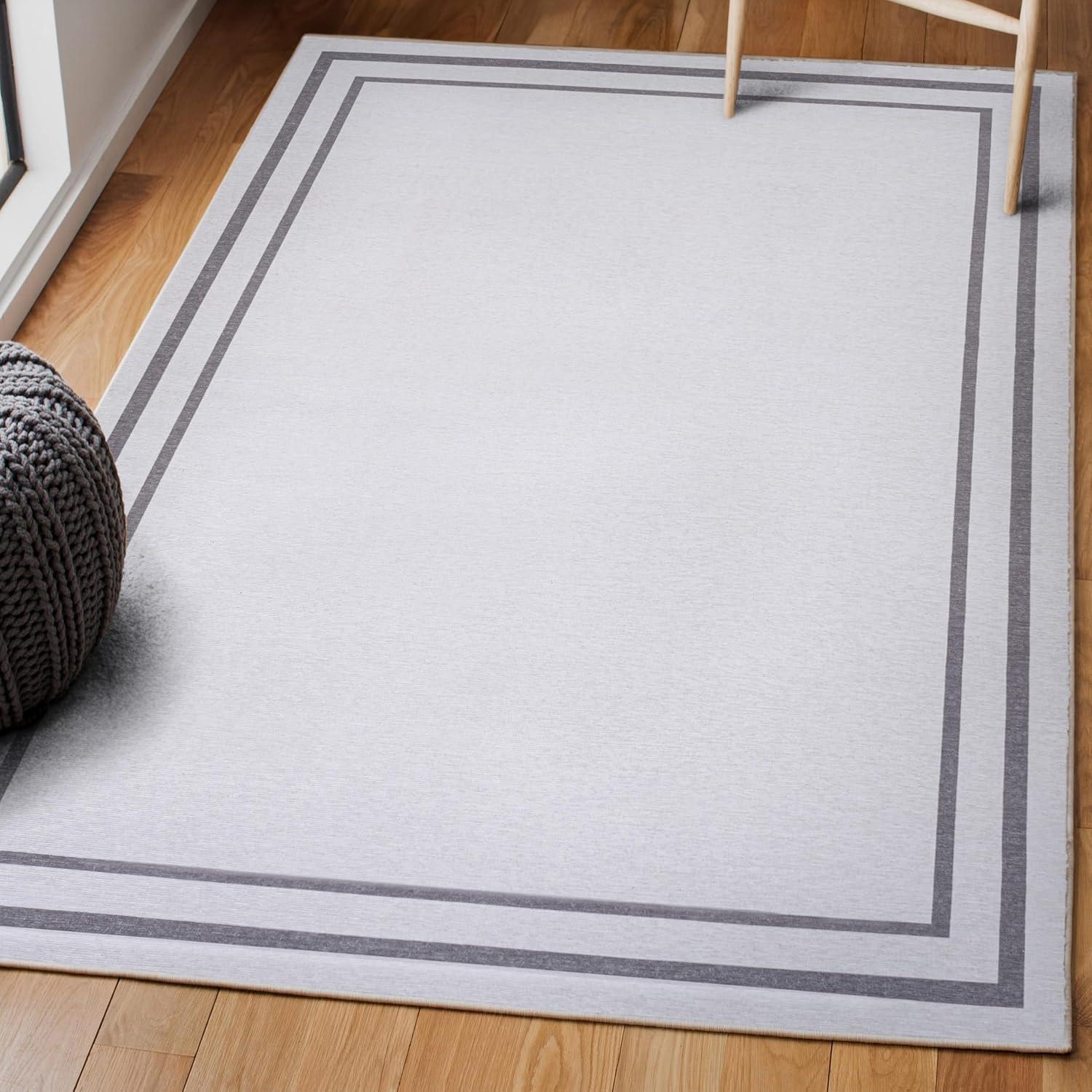 imageJONATHAN Y Machine Washable WhiteGray Indoor Area Rug 8X10 ft Sloane Classic 2Stripe Border for Living Room Bedroom Kitchen Office EasyCleaning PetFriendly NonShedding WSH125B8WhiteGray