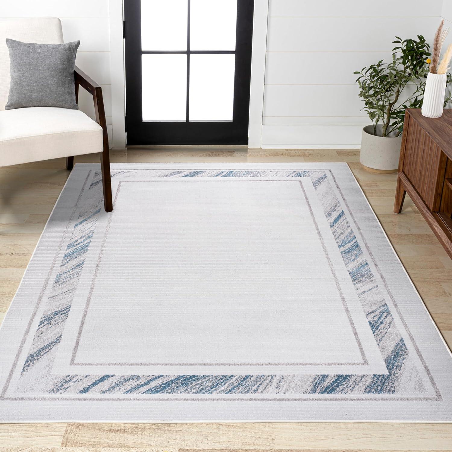 imageJONATHAN Y Marble Pattern HighLow SilverWhite Indoor Area Rug 8x10 Athens Classic Border EasyCleaning for Living Room Bedroom Kitchen Pet Friendly NonShedding CAR102A8SilverBlue
