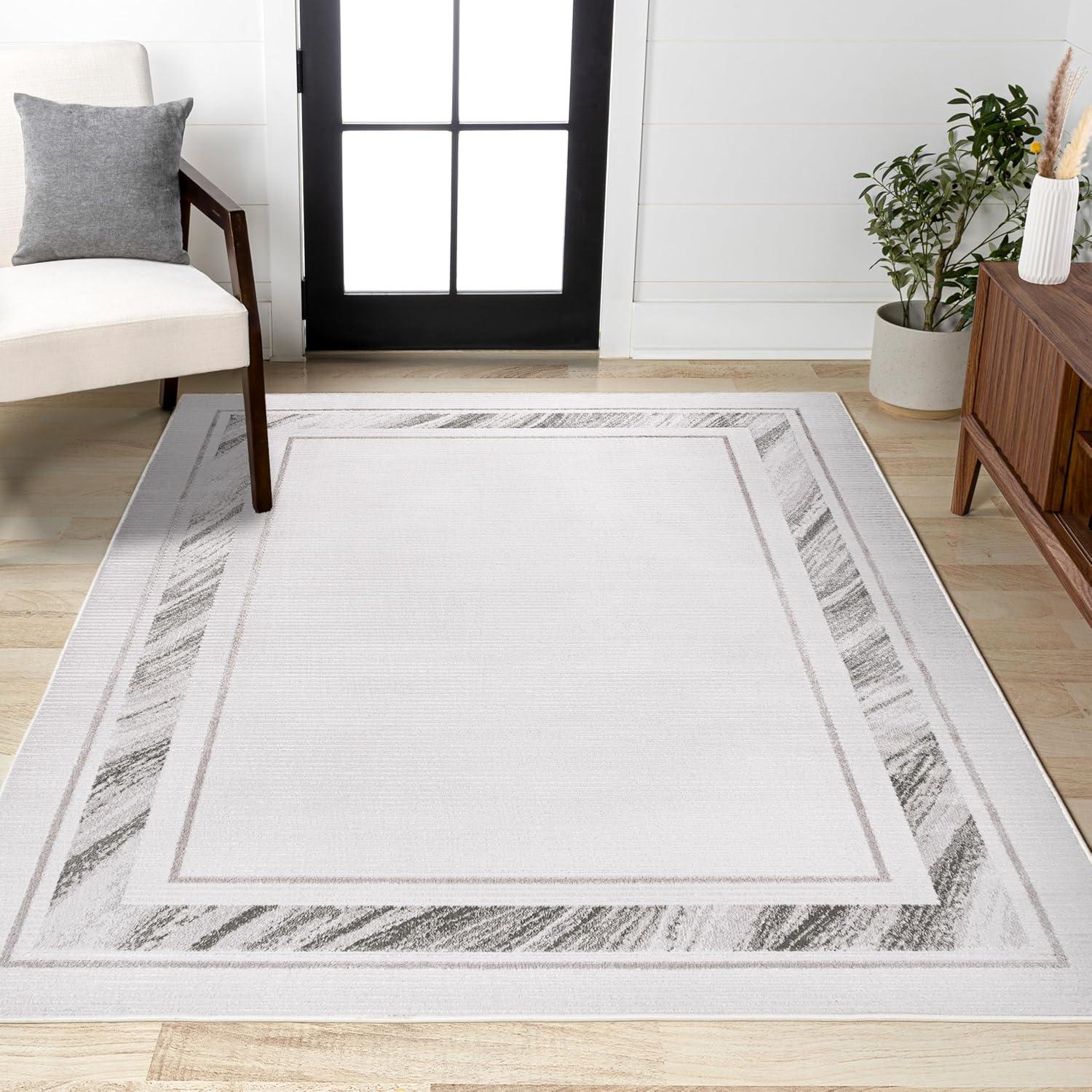 imageJONATHAN Y Marble Pattern HighLow SilverWhite Indoor Area Rug 8x10 Athens Classic Border EasyCleaning for Living Room Bedroom Kitchen Pet Friendly NonShedding CAR102A8SilverWhite