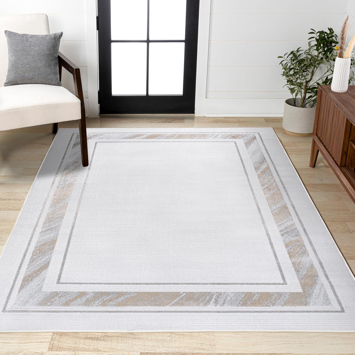 imageJONATHAN Y Marble Pattern HighLow SilverWhite Indoor Area Rug 8x10 Athens Classic Border EasyCleaning for Living Room Bedroom Kitchen Pet Friendly NonShedding CAR102A8SilverGold