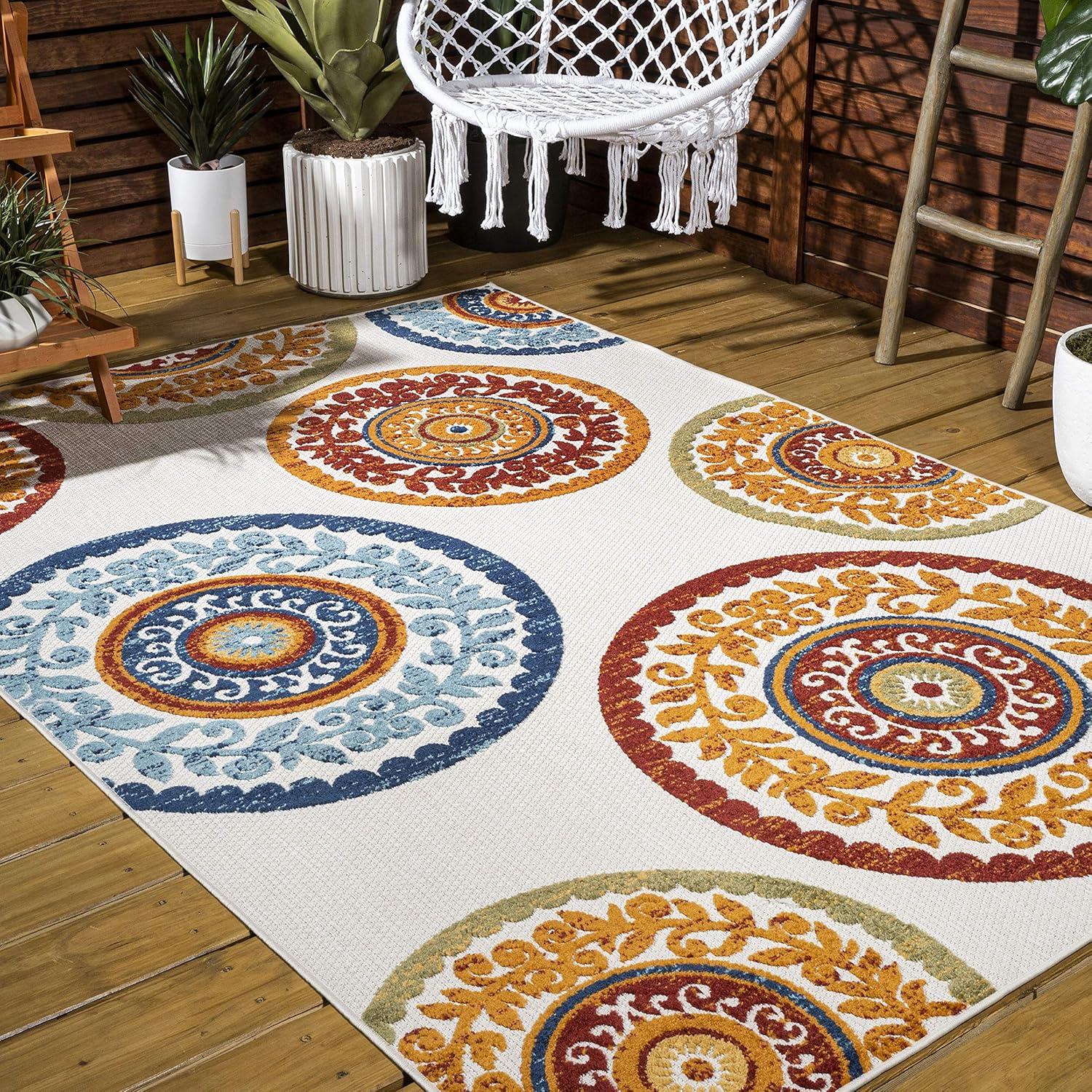 imageJONATHAN Y Medallion HighLow Indoor Outdoor Runner Rug 2X8 RedBlue Circus for Backyard Patio Porch EasyCleaning High Traffic PetFriendly NonShedding AMC106A28RedBlue